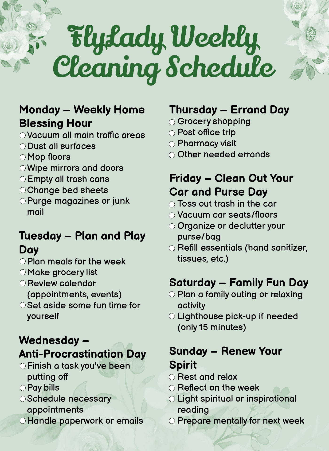 FlyLady Checklists 12 Free PDF Printables Printablee