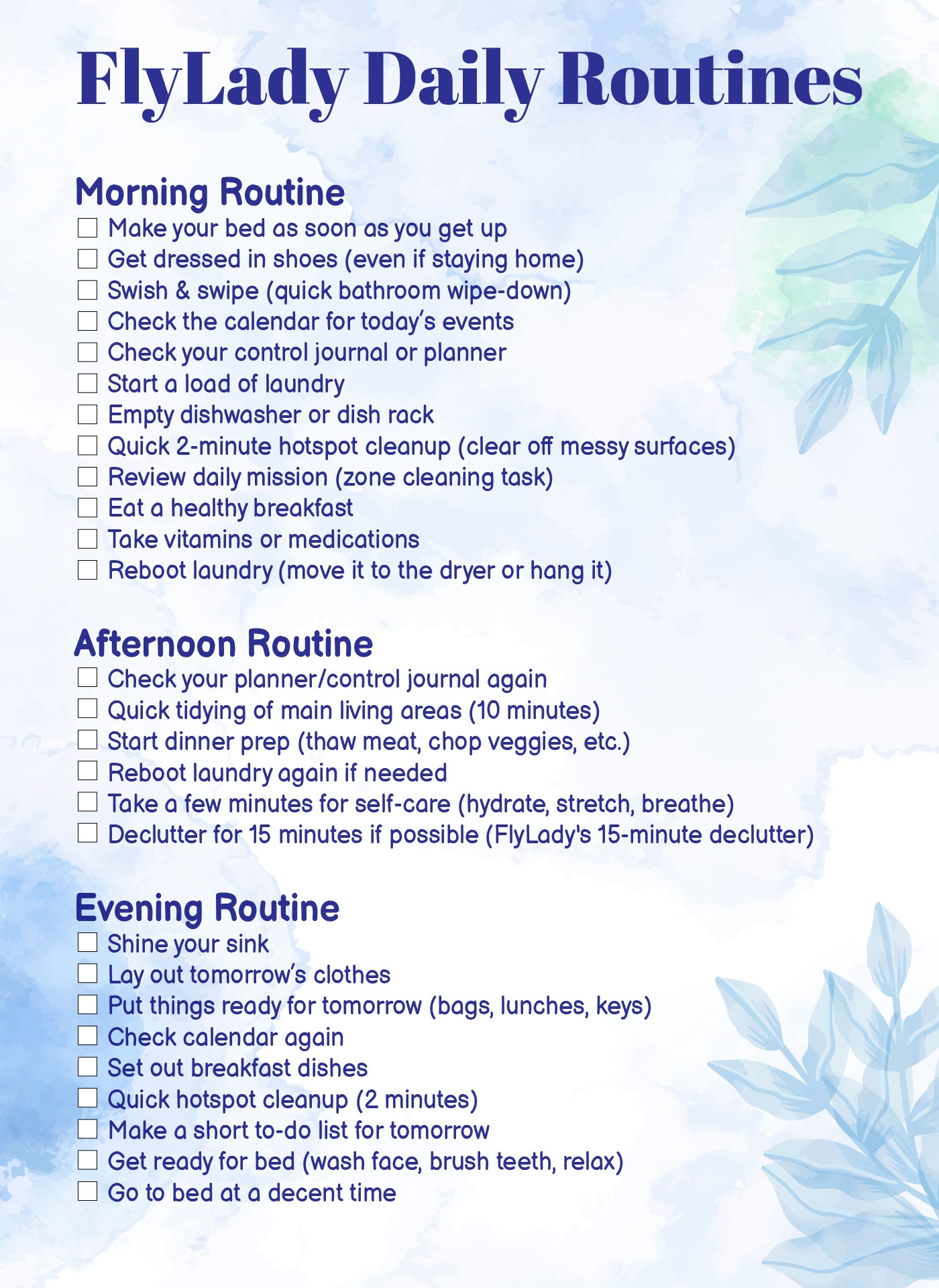FlyLady Checklists 12 Free PDF Printables Printablee