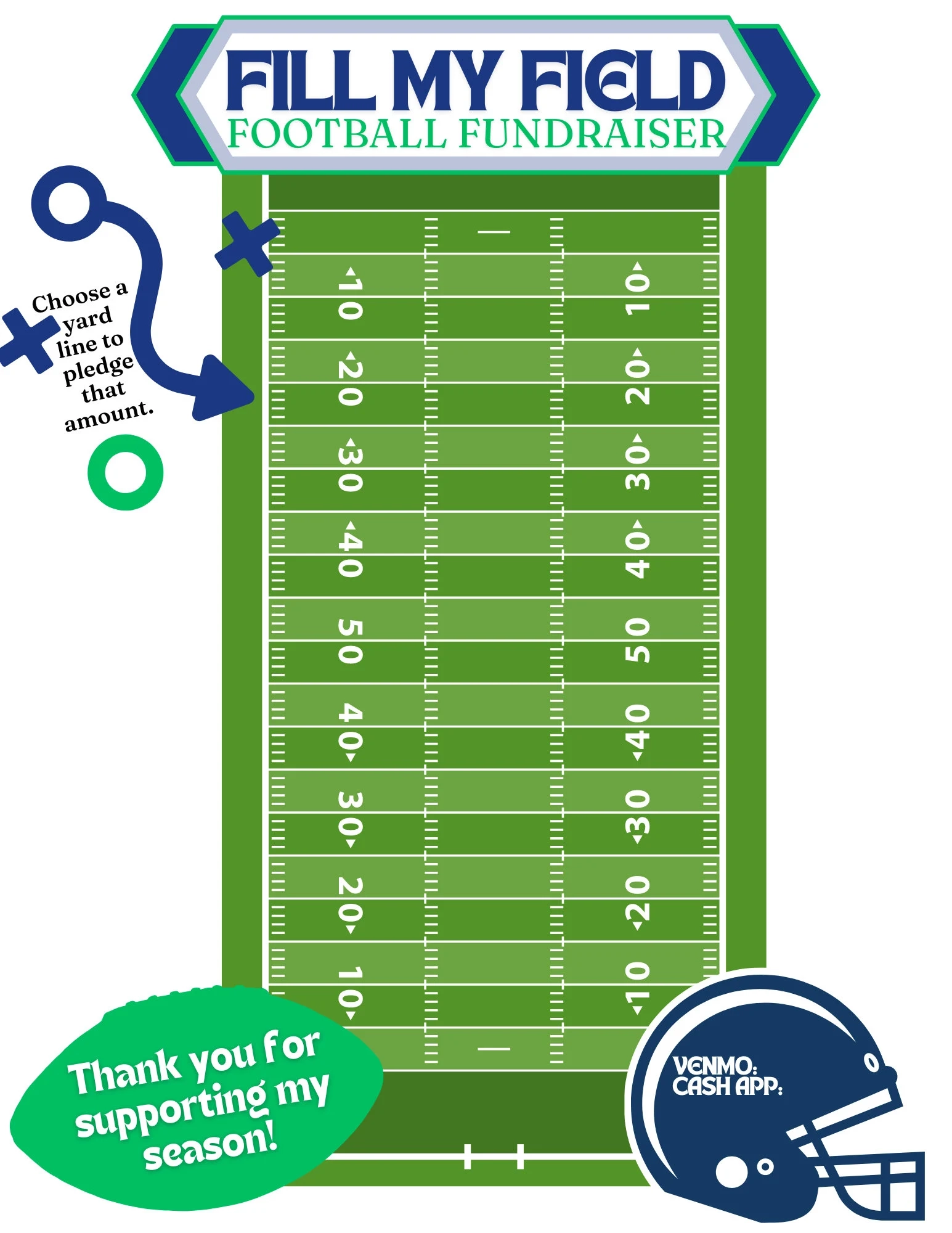 Football Fundraiser Sheet Fill My Field helmet Canva Template digital Download Etsy