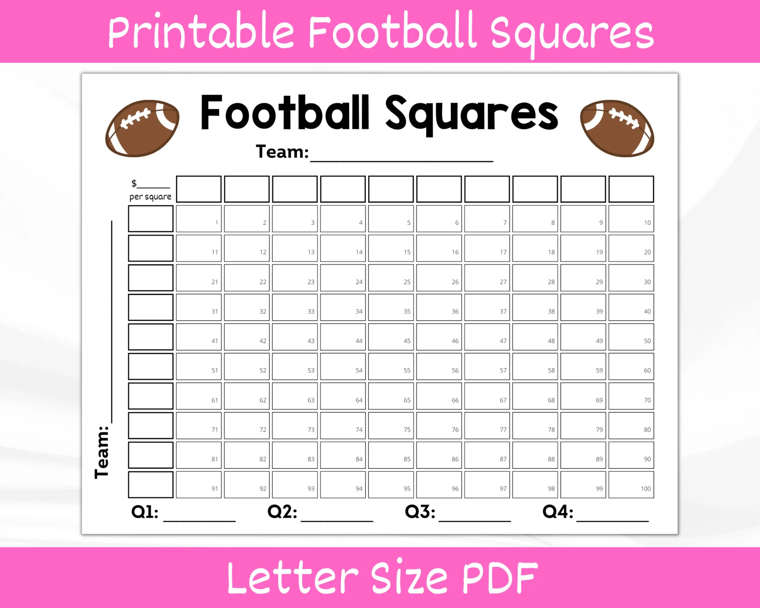 Football Squares Printable Football Betting Game Football Pool Football Fundraiser Football Square Grid Football Playoffs Etsy