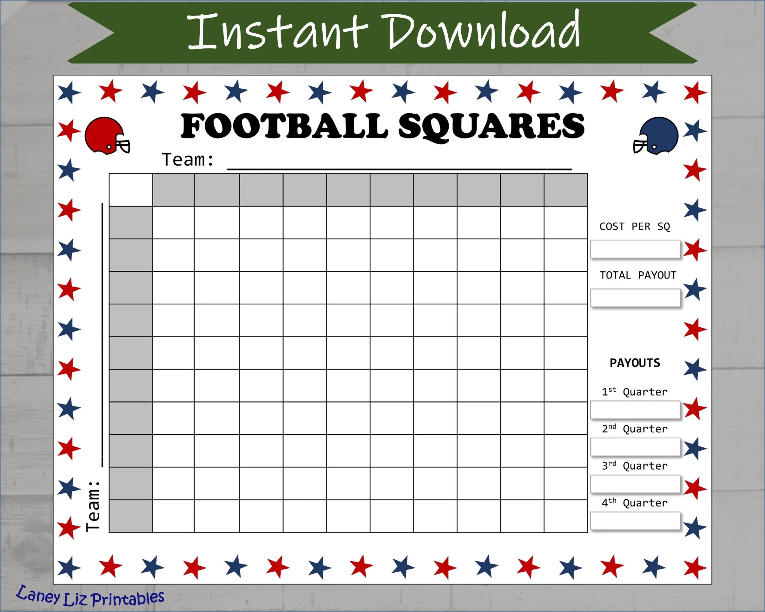 Football Squares Printable Grid Sports Pool NFL Grid Big Game Party Game Etsy