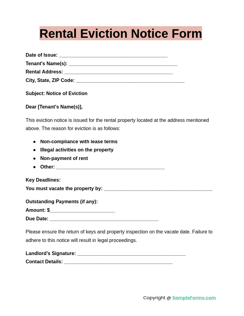 FREE 11 Eviction Notice Form Samples PDF MS Word Google Docs