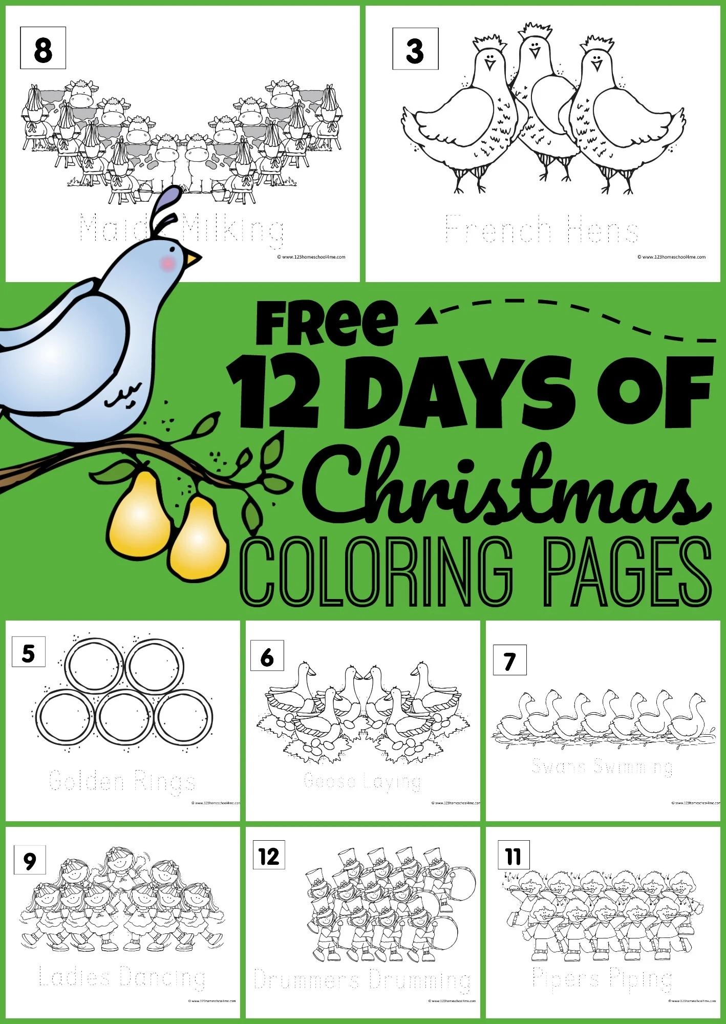 FREE 12 Days Of Christmas Coloring Pages