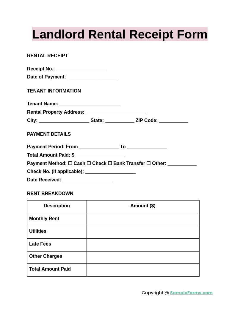 FREE 12 Rental Receipt Form Samples PDF MS Word Google Docs Excel