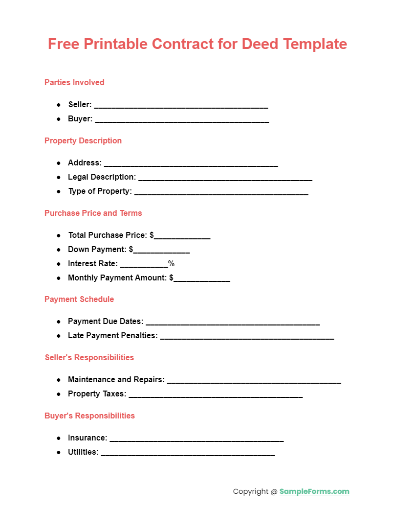 FREE 13 Contract For Deed Form Samples PDF MS Word Google Docs
