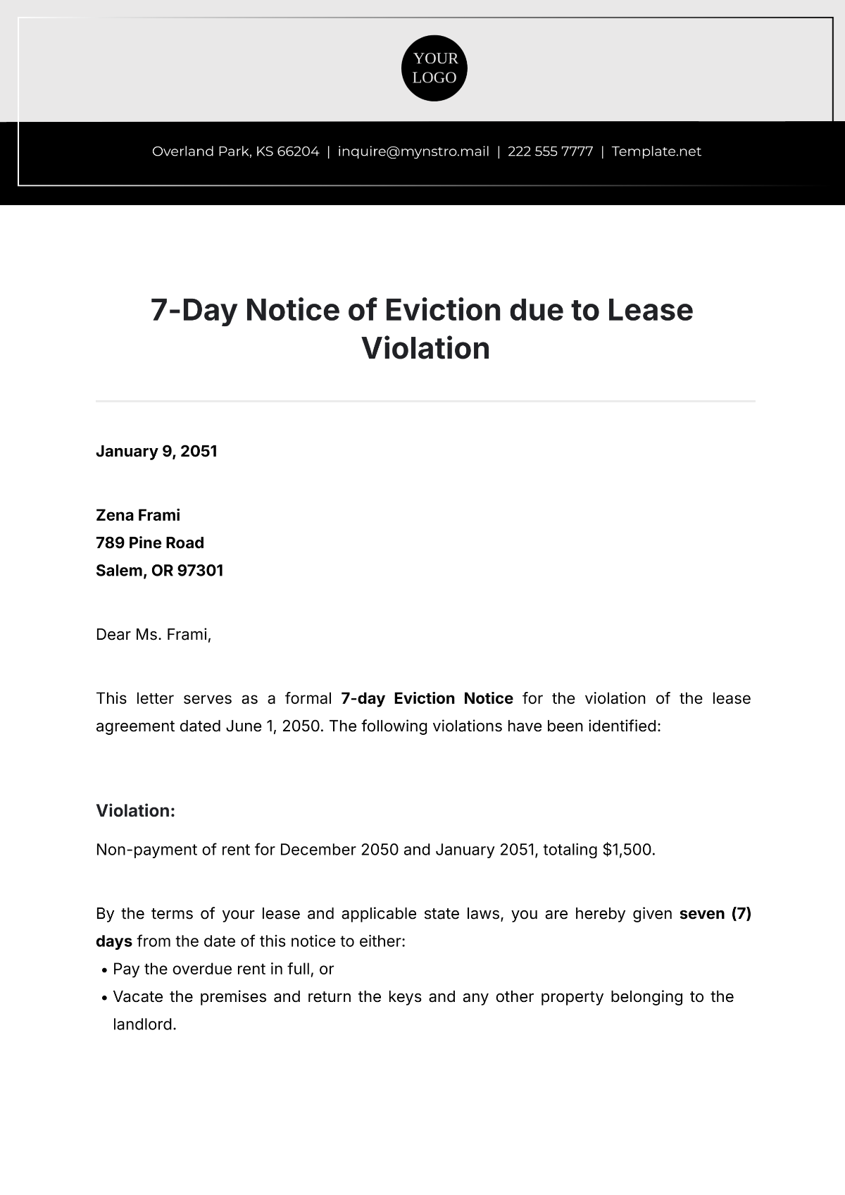 Free 7 Day Eviction Notice For Lease Violation Template To Edit Online