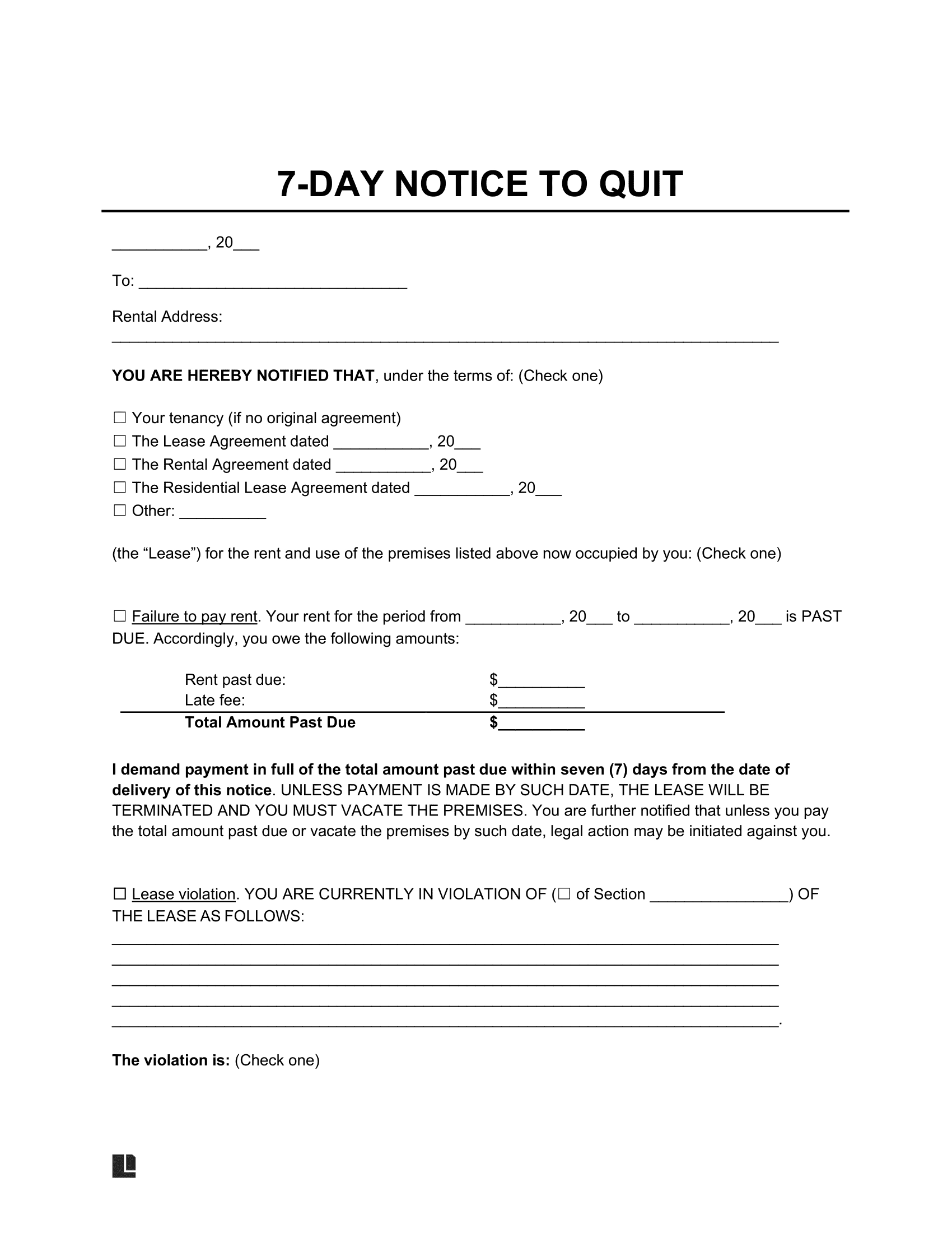 Free 7 Day Eviction Notice Template PDF Word