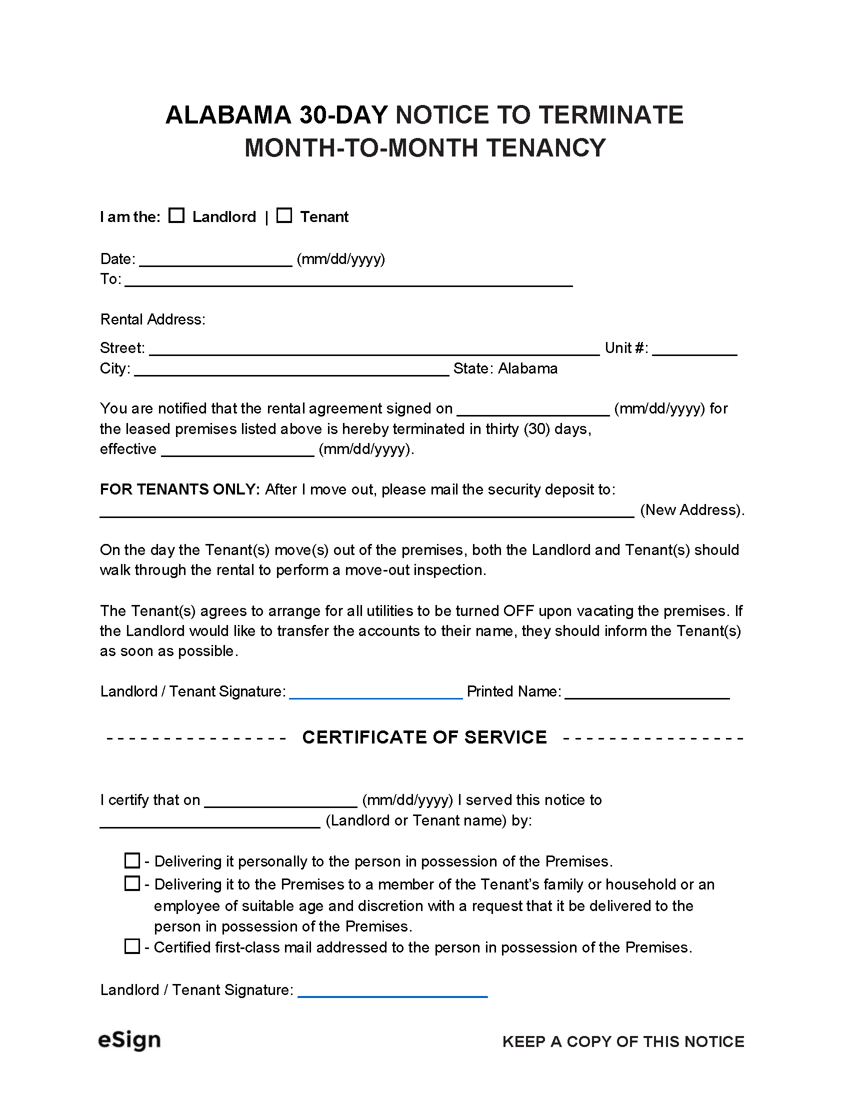 Free Alabama 30 Day Notice To Quit Lease Termination Letter PDF Word