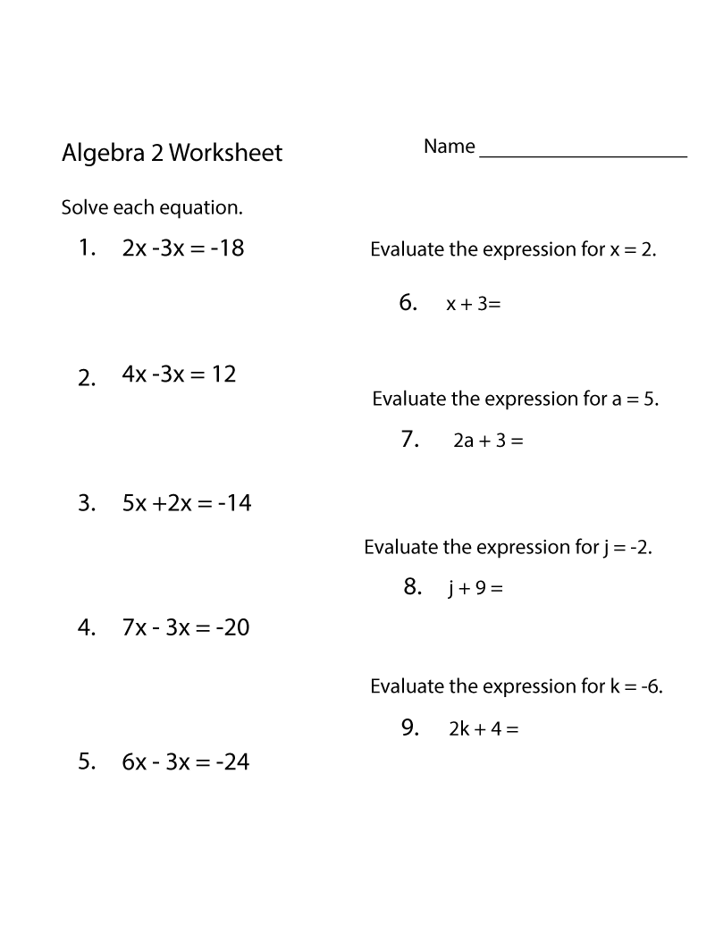 Free Algebra Worksheets Feature For Class And Home Practice Learning Printable