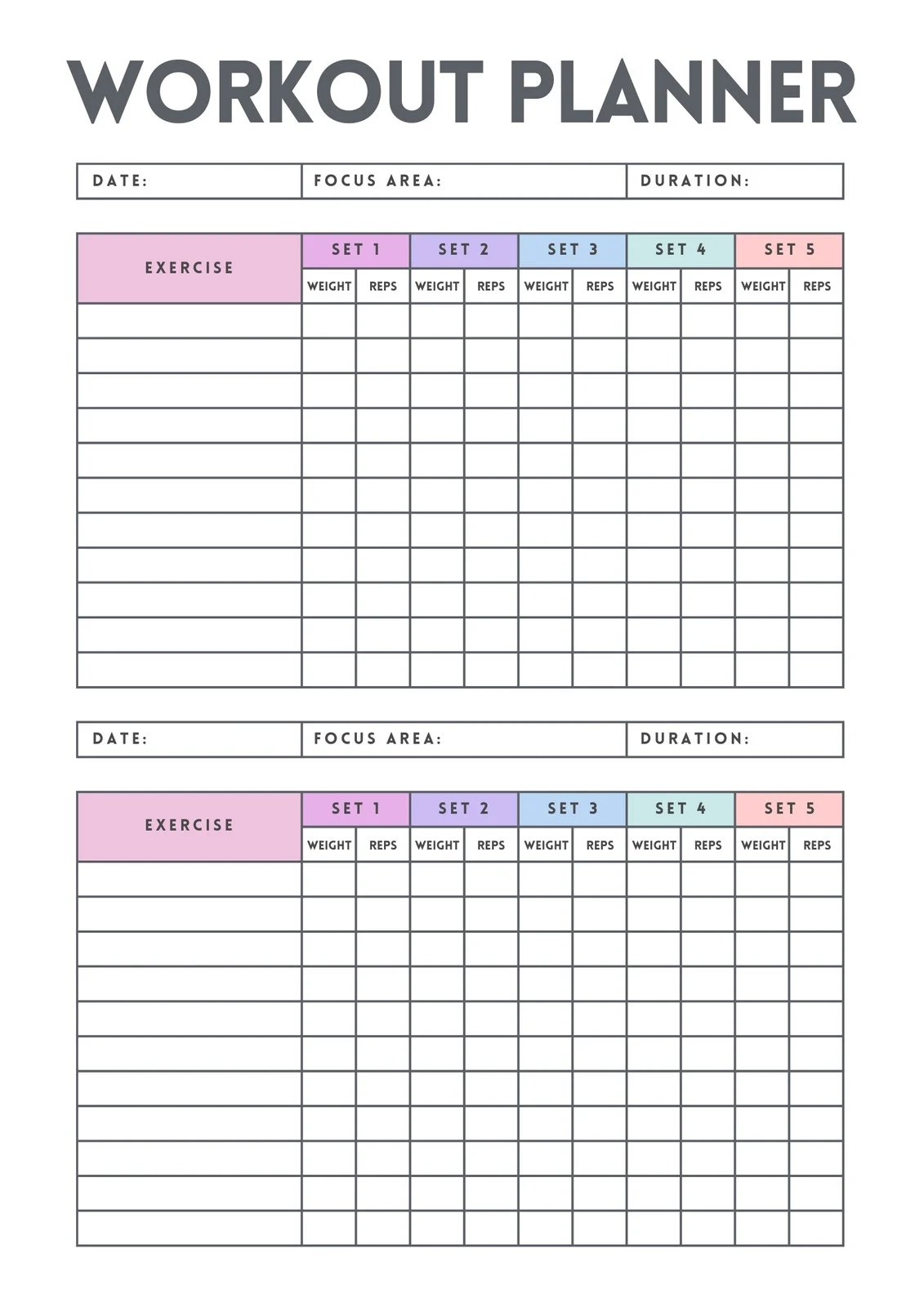 Free And Customizable Workout Templates