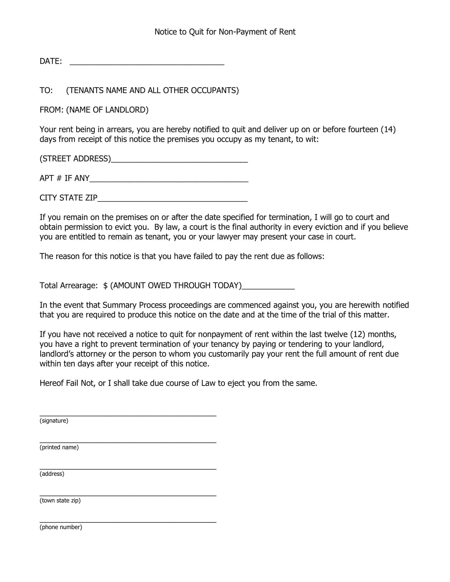 Free And Printable Eviction Notice Templates PDF Word 30 Day