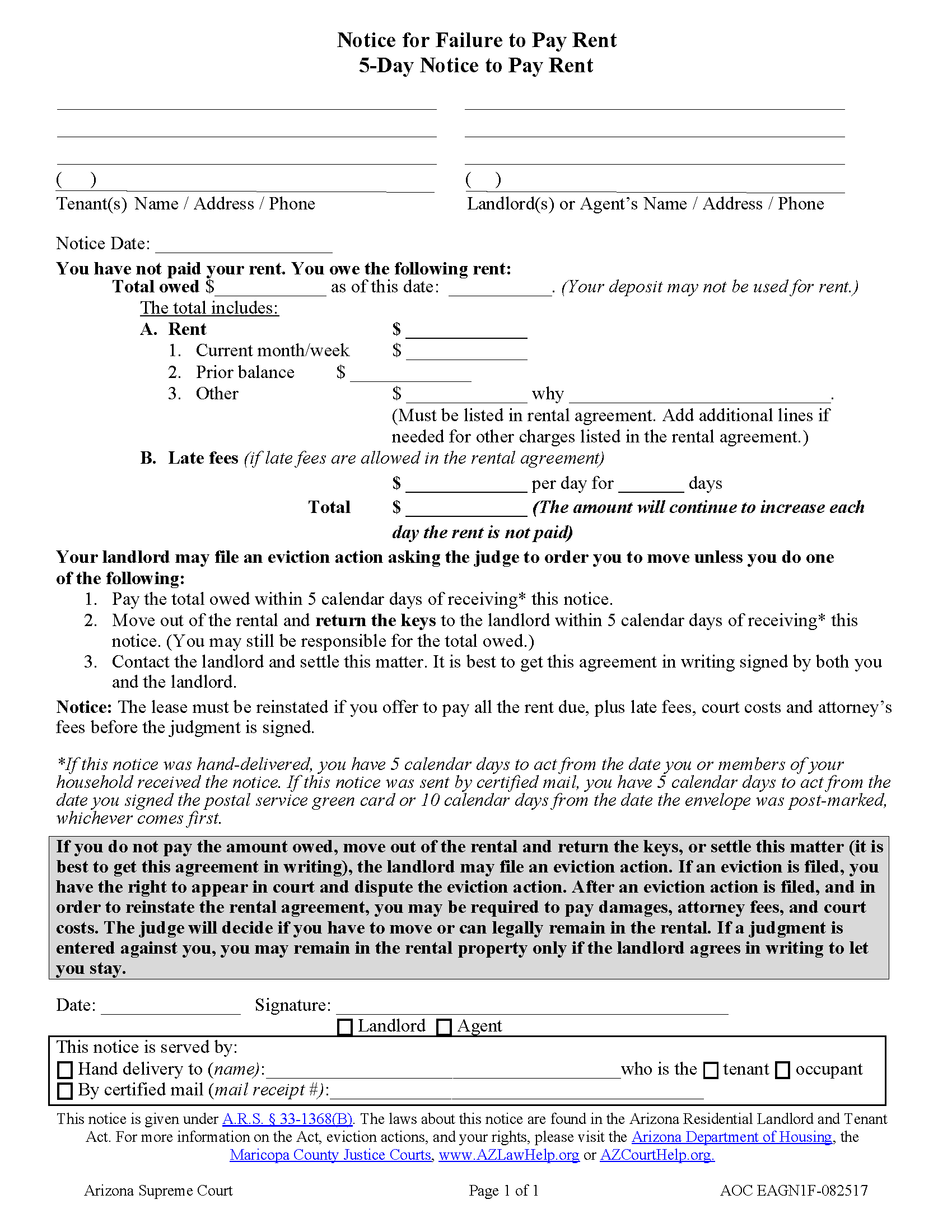 Free Arizona 5 Day Notice To Quit Non Payment PDF Free Arizona 5 Day Notice To Quit Non Payment PDF