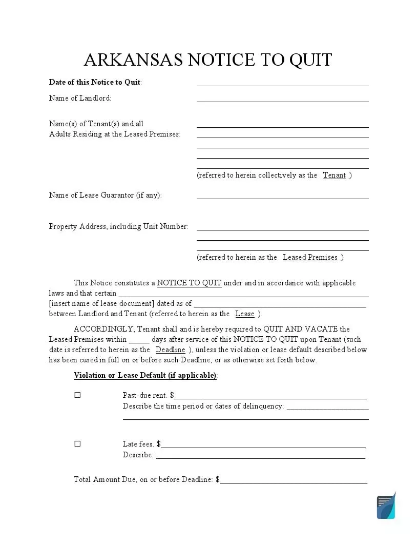 Free Arkansas Eviction Notice Forms AR Notice To Quit Free Arkansas Eviction Notice Forms AR Notice To Quit
