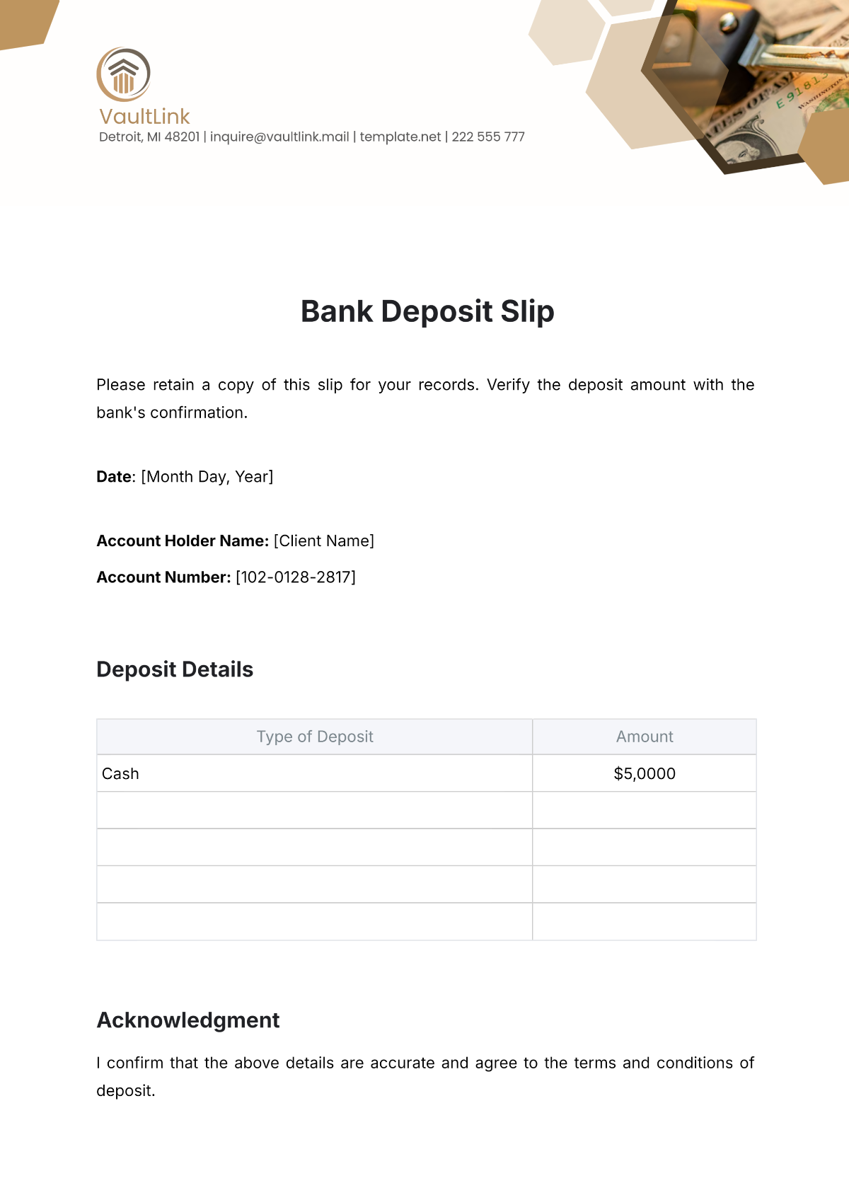Free Bank Deposit Slip Template To Edit Online