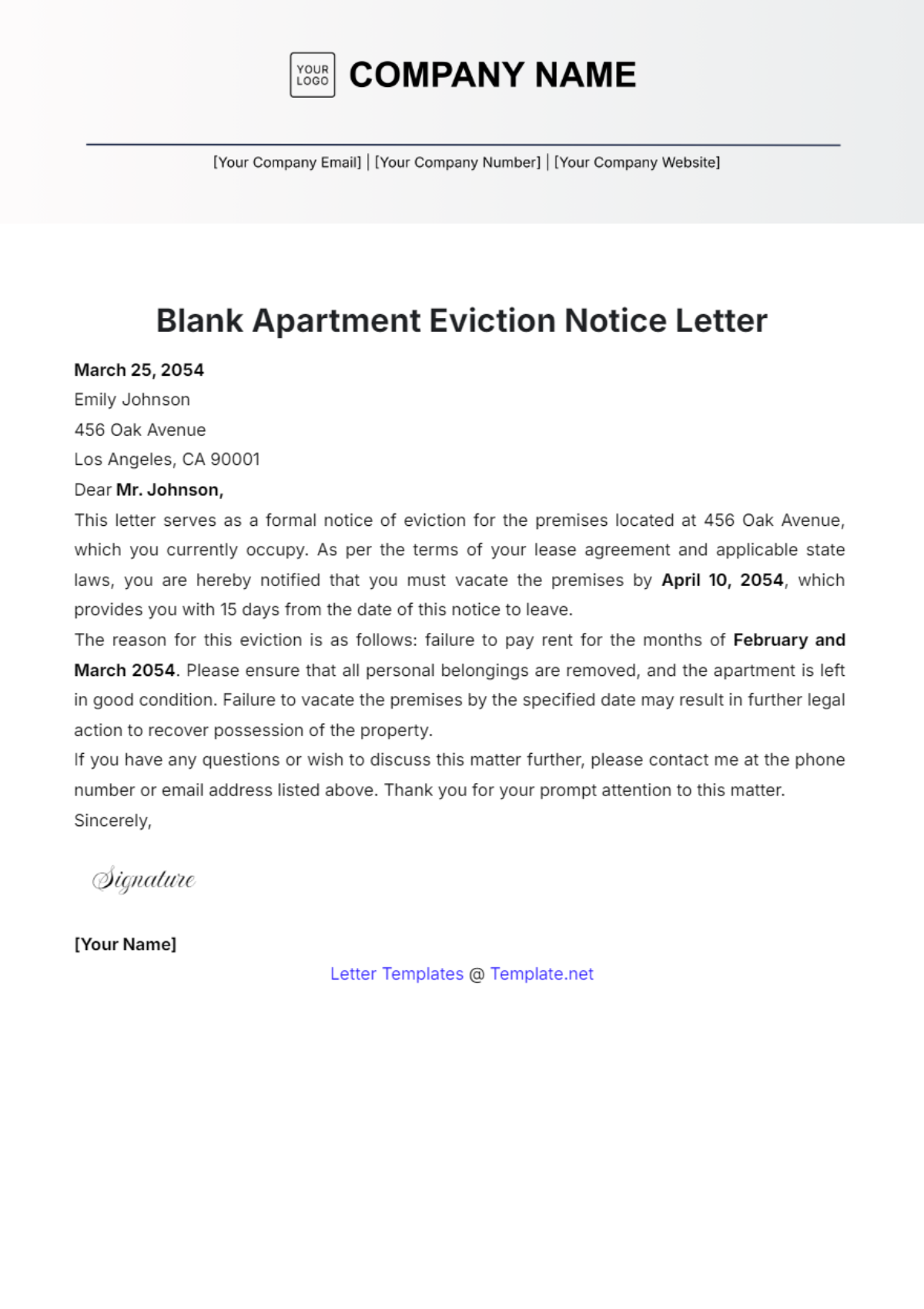 Free Blank Apartment Eviction Notice Letter Template To Edit Online