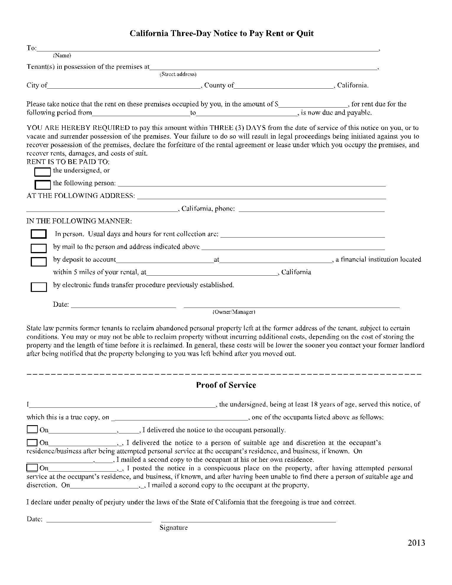 Free California 3 Day Notice To Pay Or Quit Form CocoSign