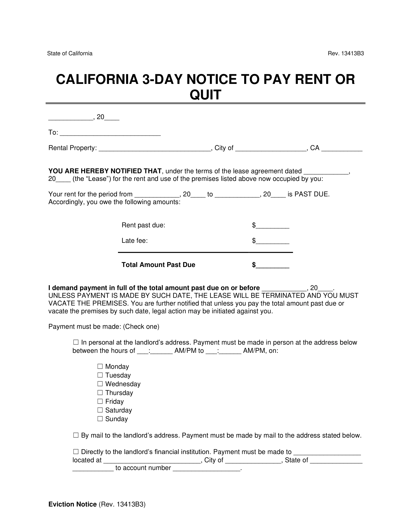 Free California Eviction Notice Forms 3 14 30 60 Day California Eviction Templates