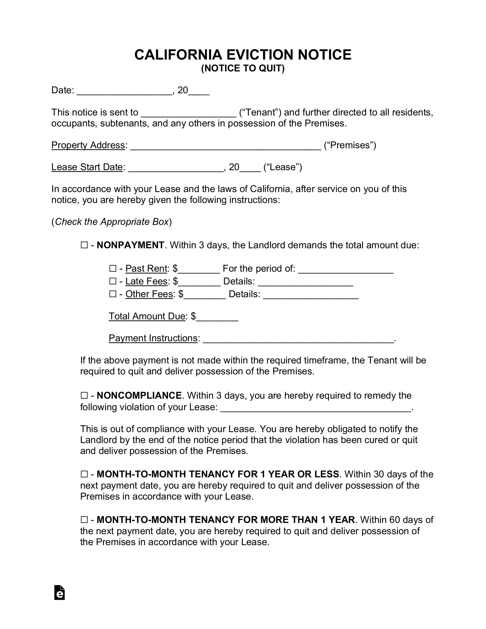 Free California Eviction Notice Forms 7 PDF Word EForms