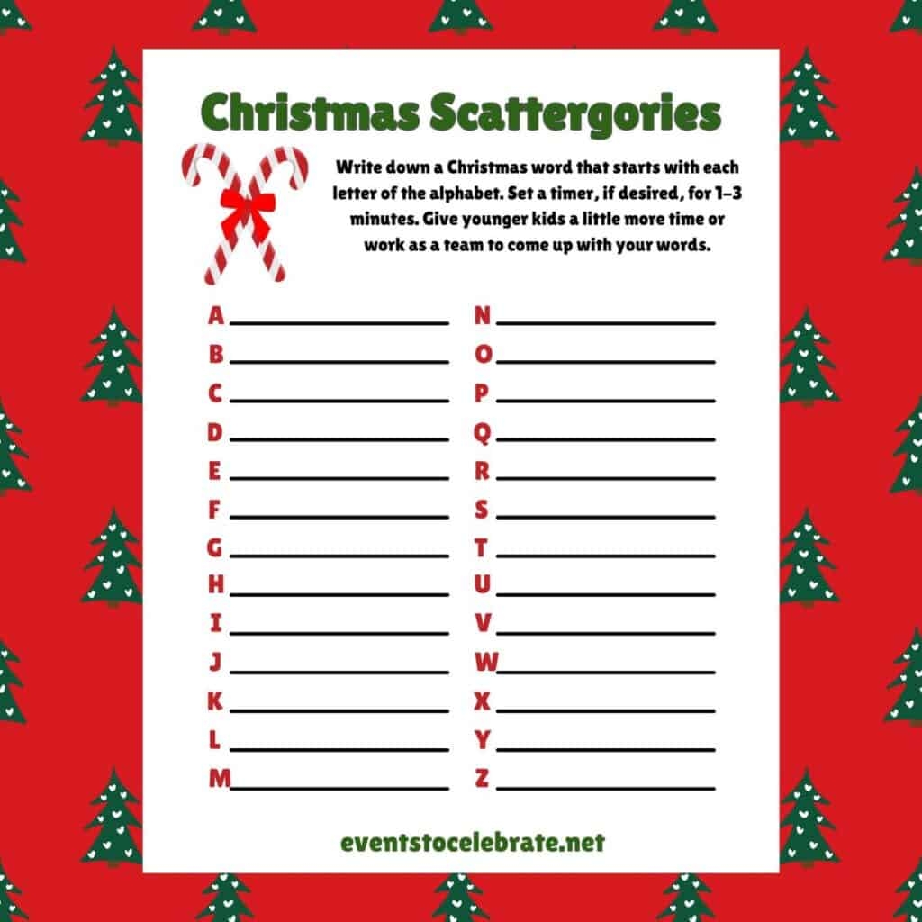 Free Christmas Scattergories Game For The Whole Family Party Ideas For Real People