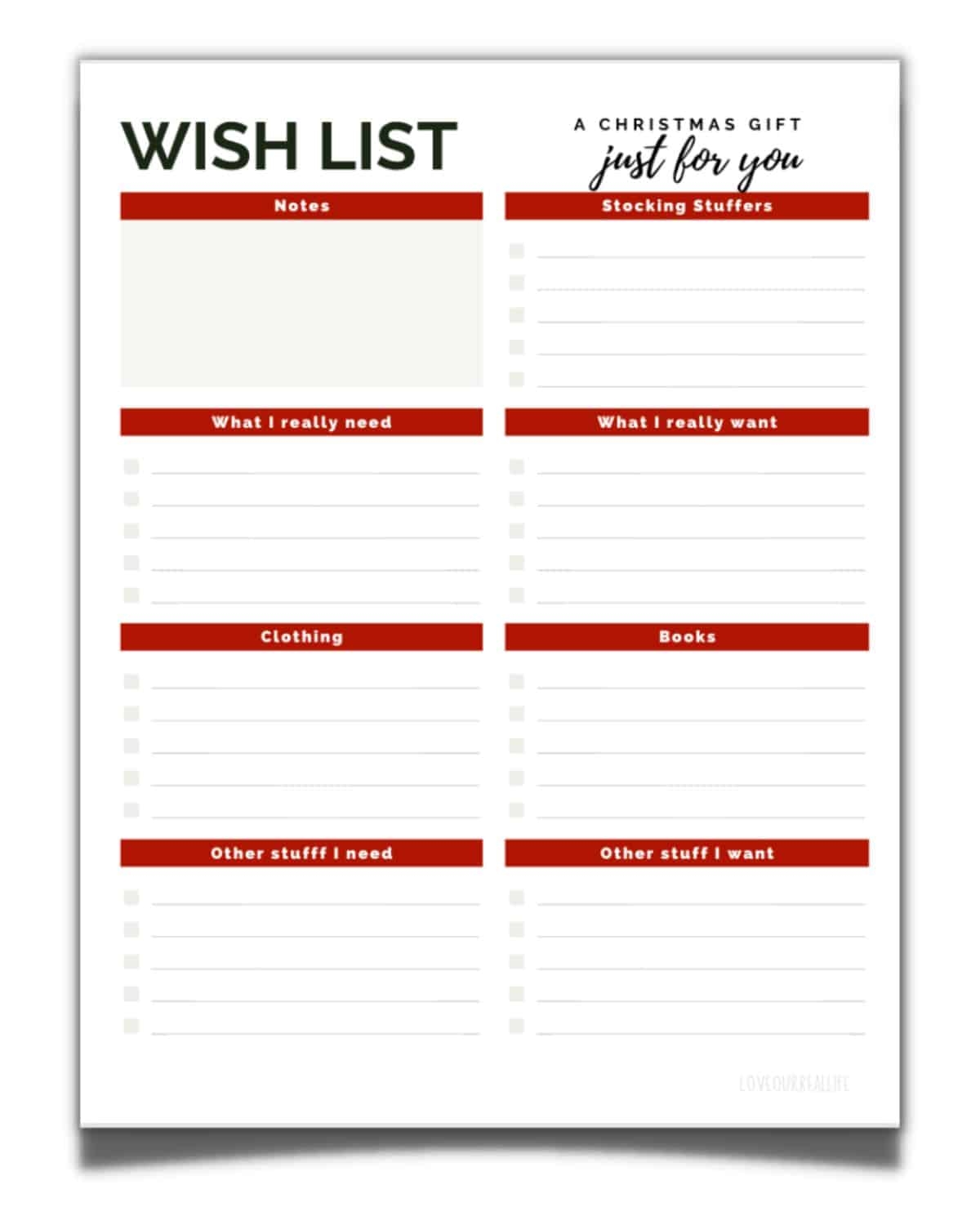 FREE Christmas Wish List Printable Template For Gift List Love Our Real Life