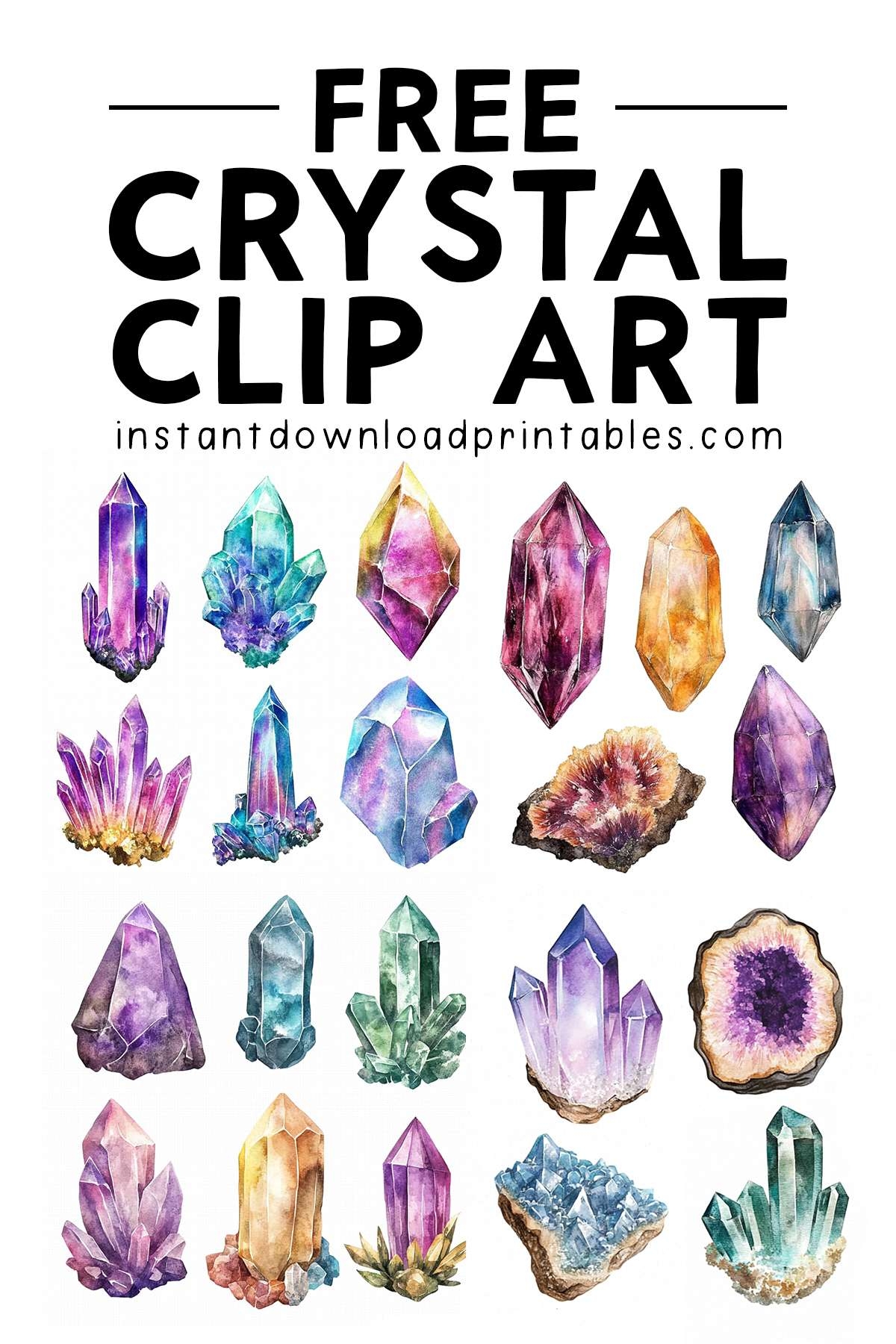 Free Clip Art Crystals Watercolor Clipart Instant Download Printables Instant Download Printables