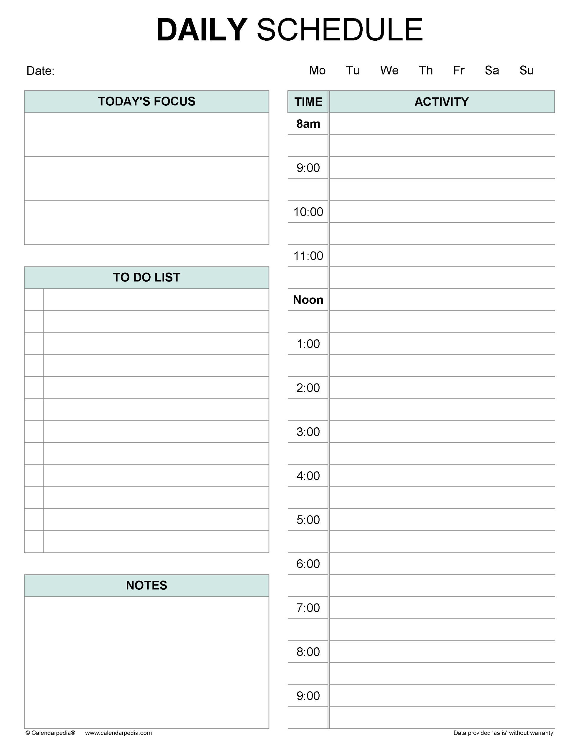 Free Daily Schedules In PDF Format 30 Templates