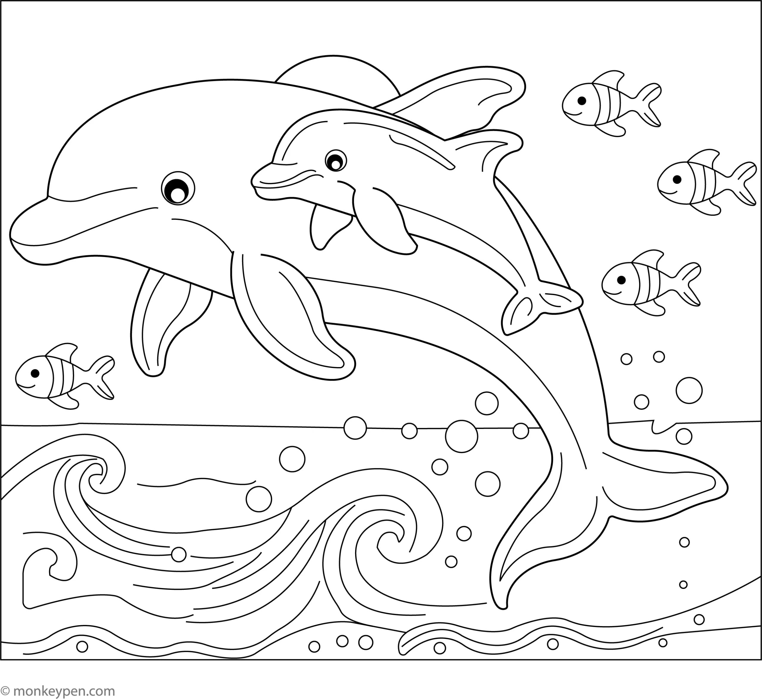 Free Dolphin Family Coloring Page Printable PDF For Kids