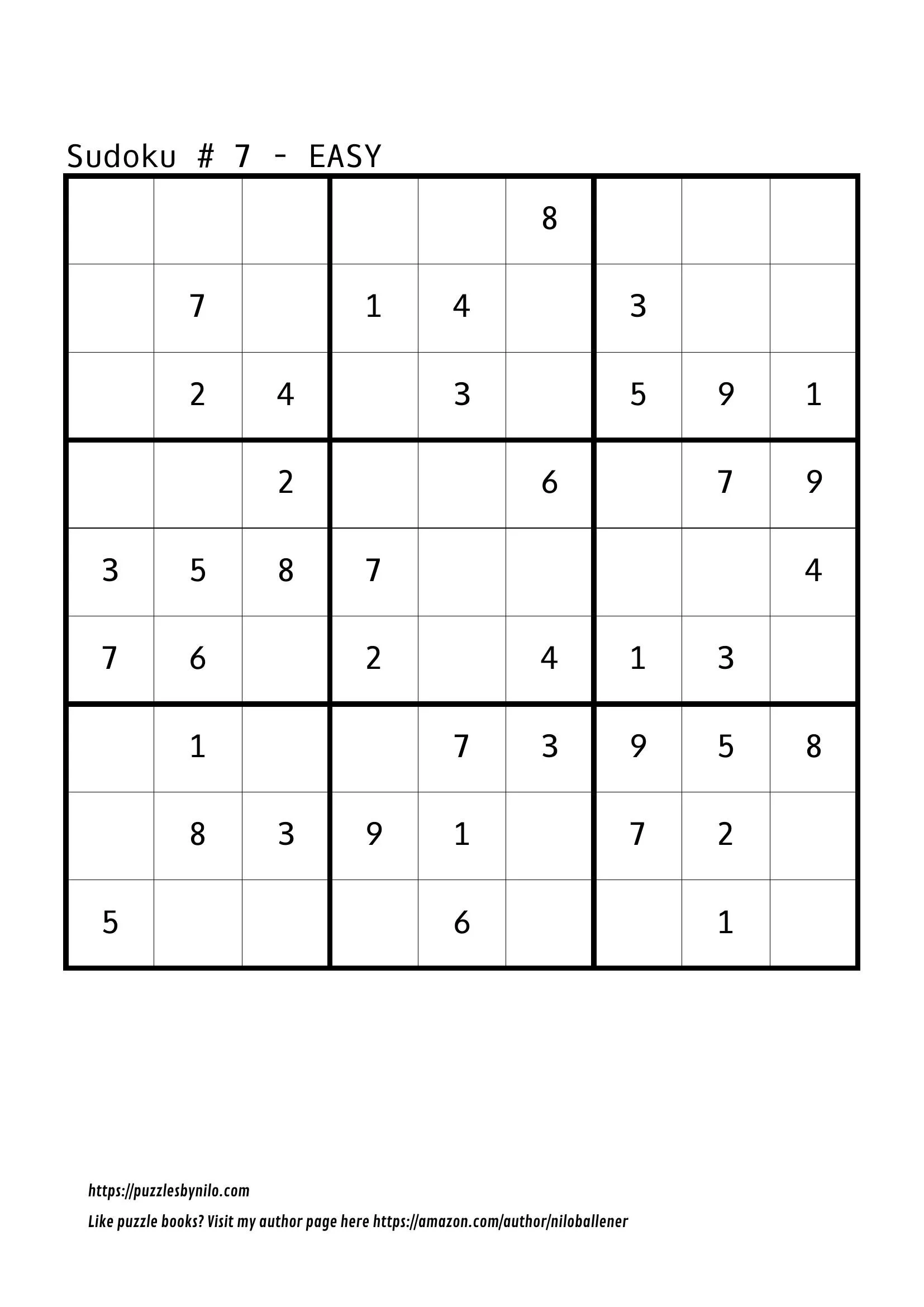 Free Downloadable Sudoku Puzzle Easy 7 Puzzles By Nilo
