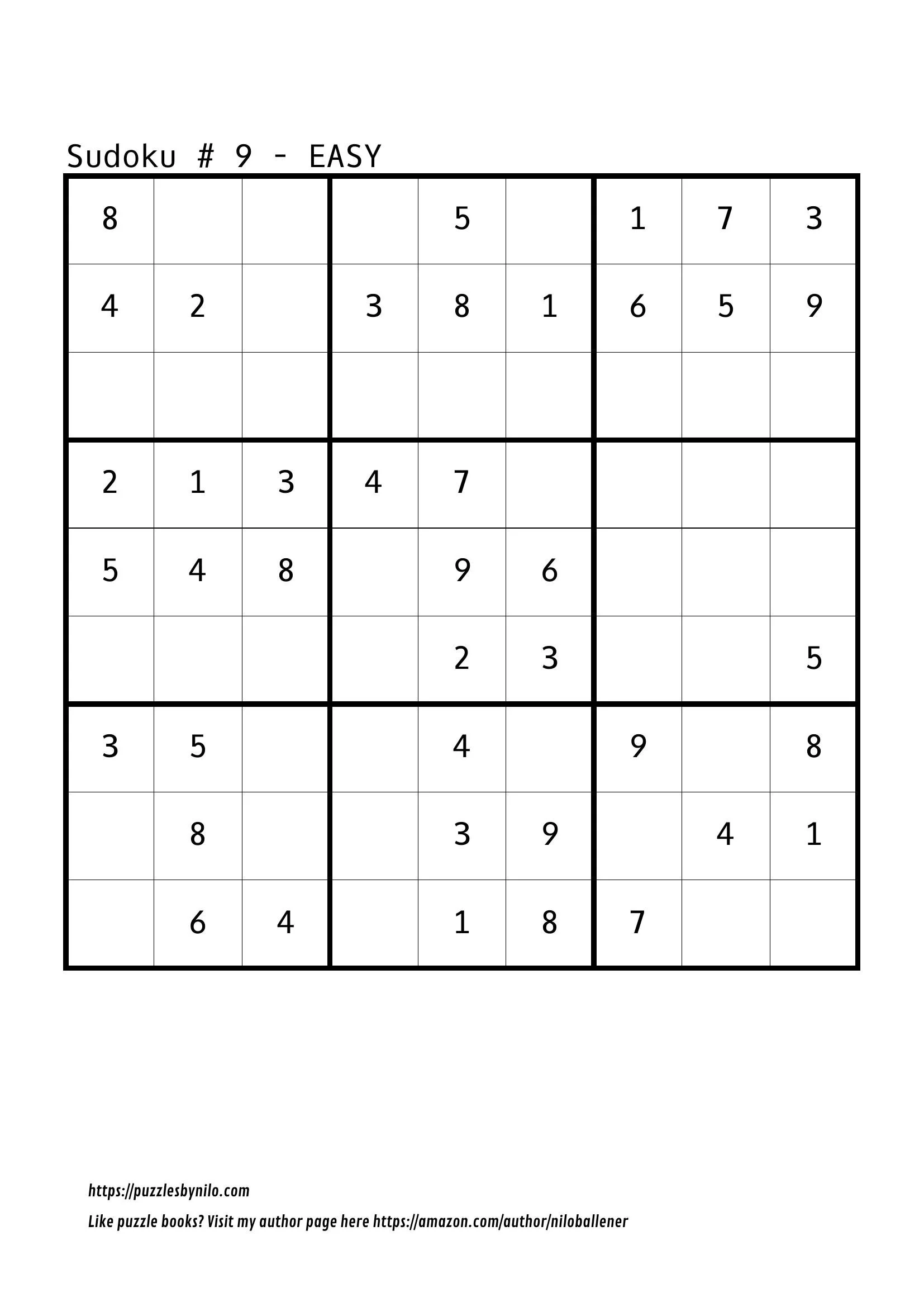 Free Downloadable Sudoku Puzzle Easy 9 Puzzles By Nilo