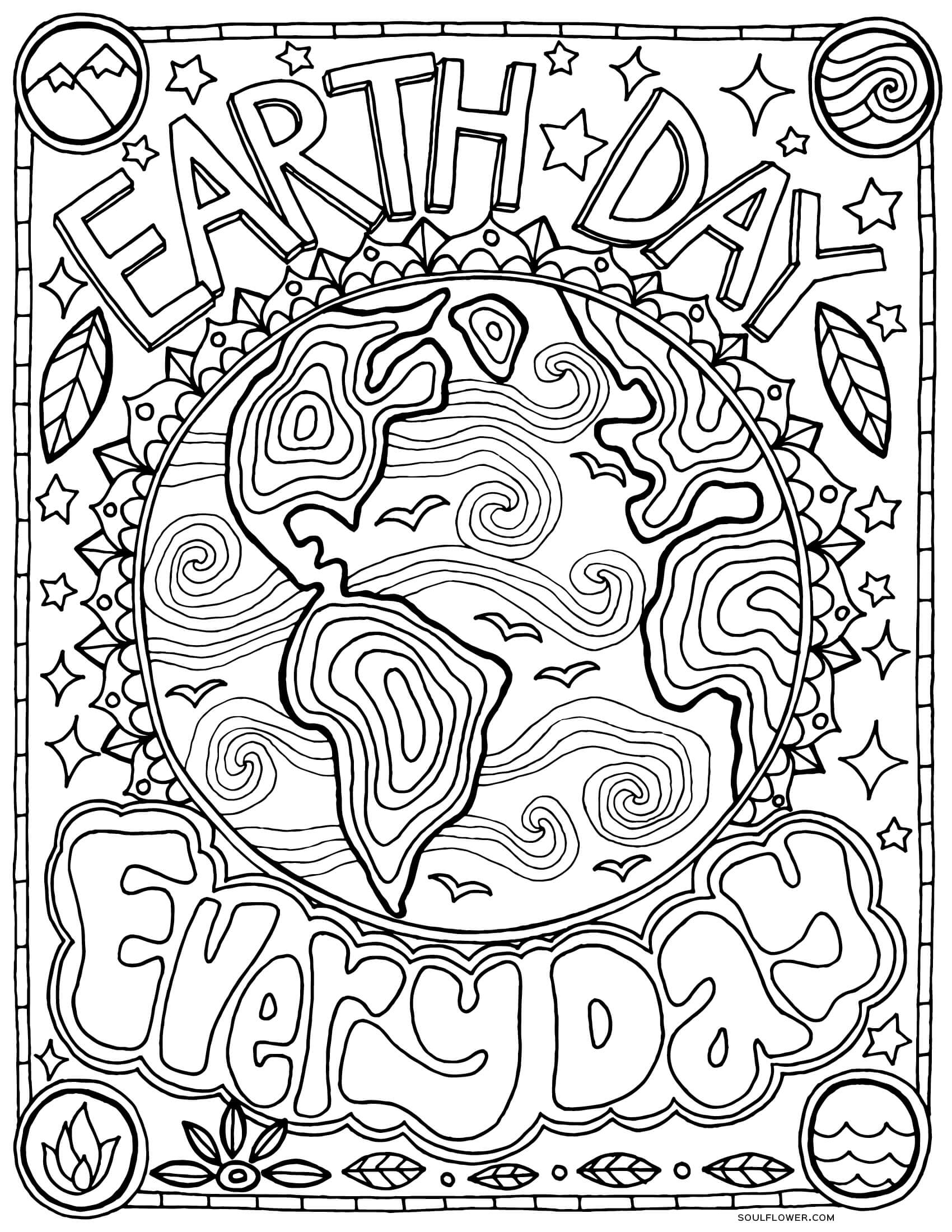Free Earth Day Coloring Page Printable Soul Flower