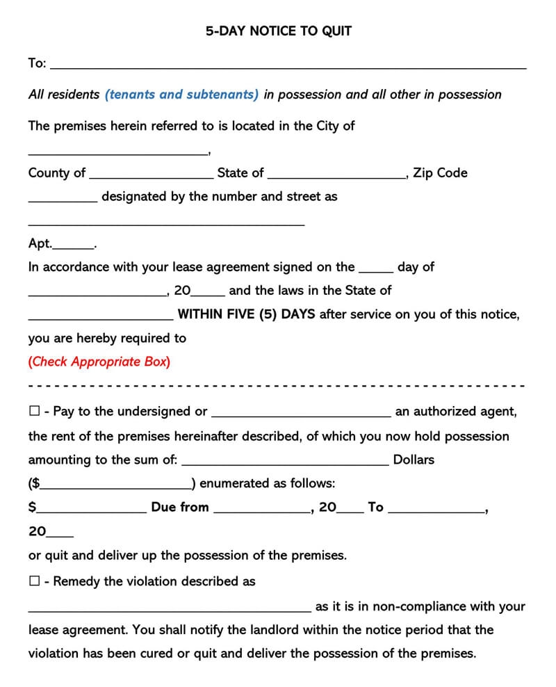 Free Eviction Notice Forms Notice To Quit Word PDF