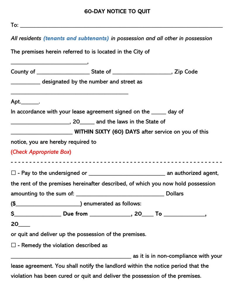 Free Eviction Notice Forms Notice To Quit Word PDF