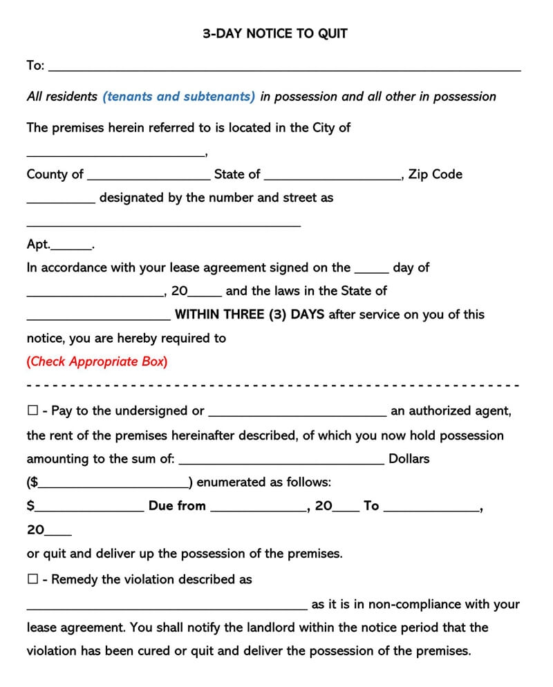 Free Eviction Notice Forms Notice To Quit Word PDF Free Eviction Notice Forms Notice To Quit Word PDF