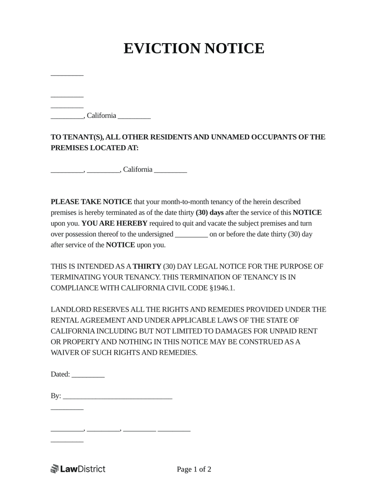 Free Eviction Notice Template PDF amp Word Forms LawDistrict Worksheets Library