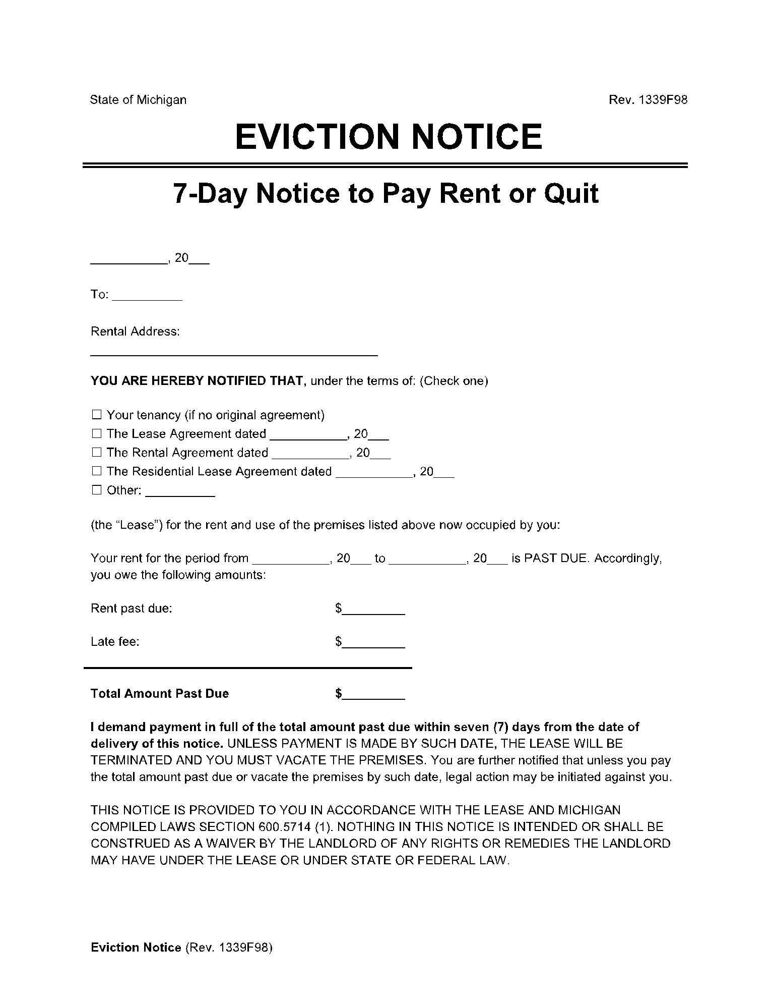 Free Eviction Notice Template PDF Word CocoDoc