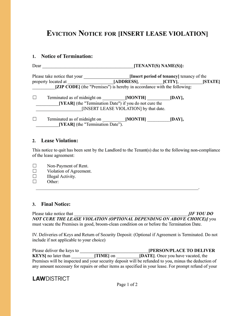 Free Eviction Notice Template PDF Word Forms Lawdistrict