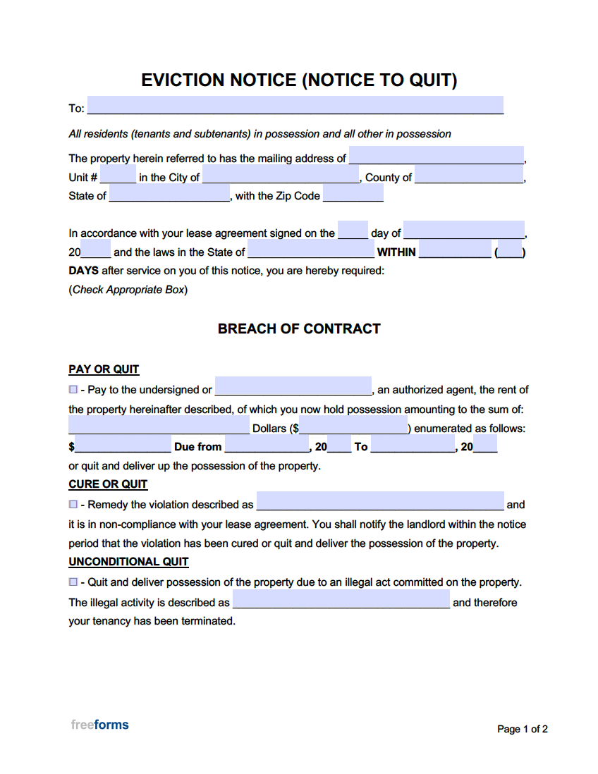 Free Eviction Notice Templates Notices To Quit PDF WORD Worksheets Library