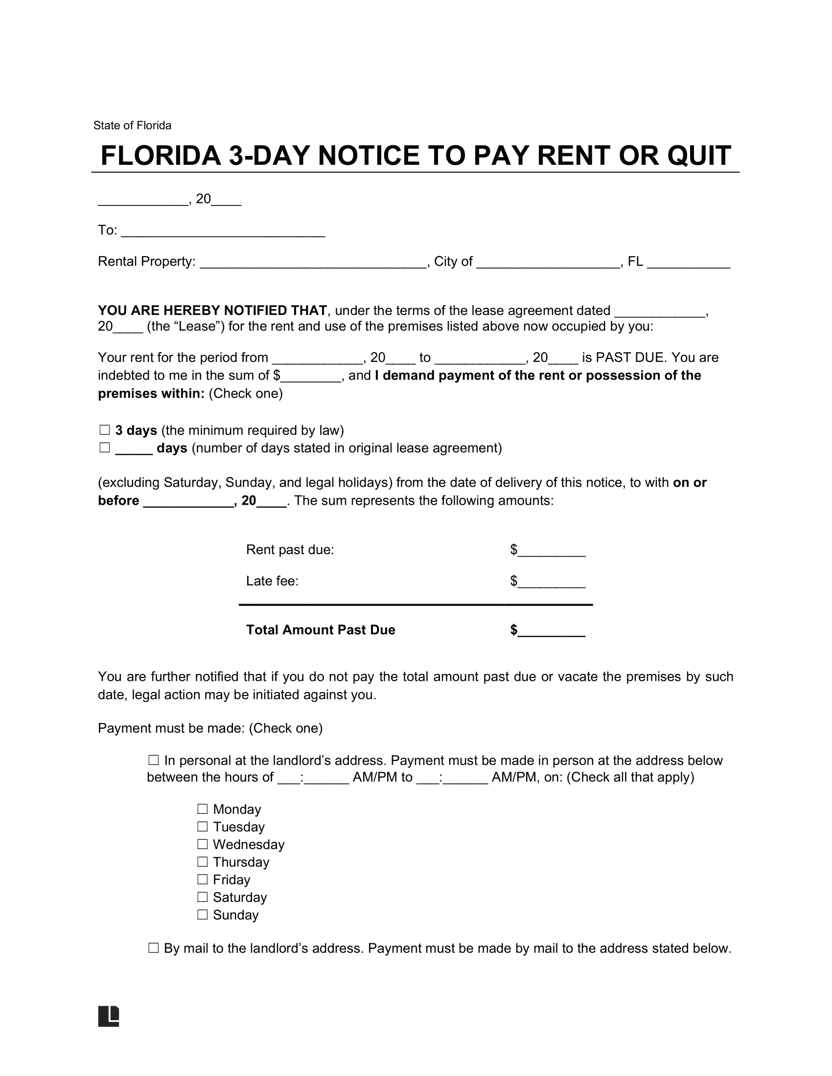 Free Florida Eviction Notice Forms 3 7 30 60 Day Eviction Notice Templates