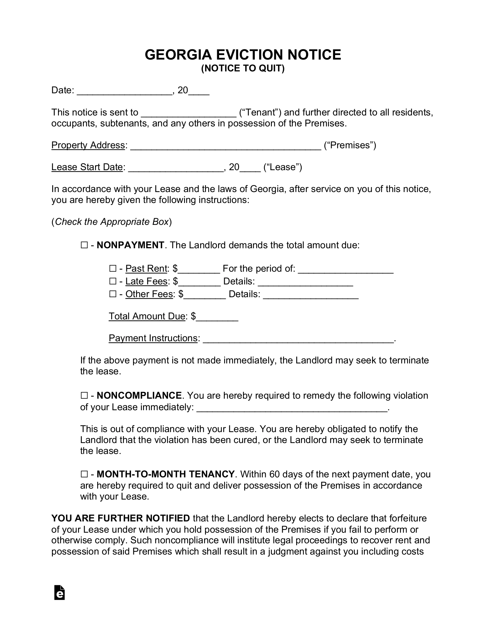 Free Georgia Eviction Notice Forms 3 PDF Word EForms