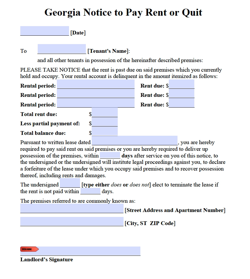 Free Georgia Eviction Notices