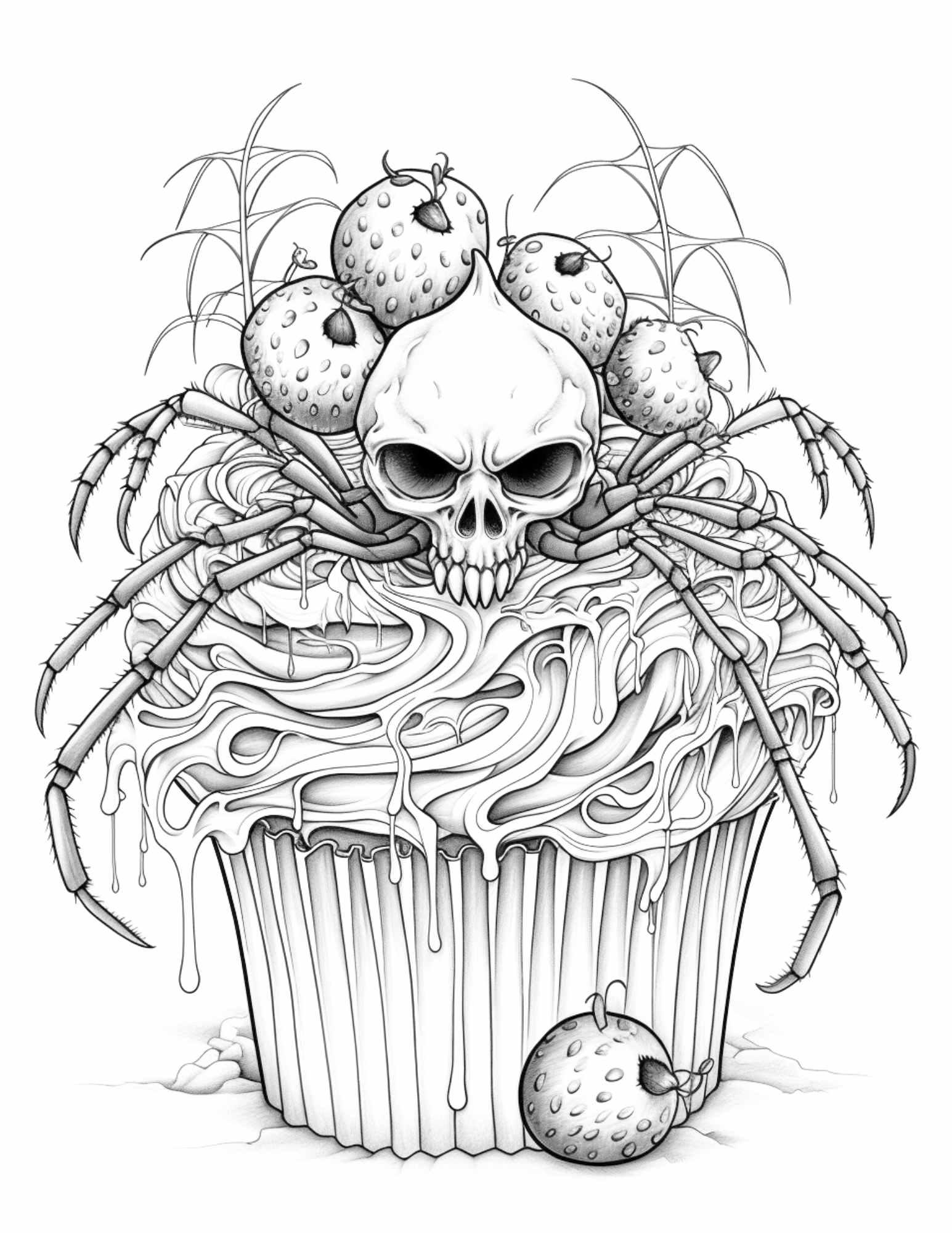 Free Halloween Spooky Cupcakes Grayscale Coloring Pages Printable For RASPIEE