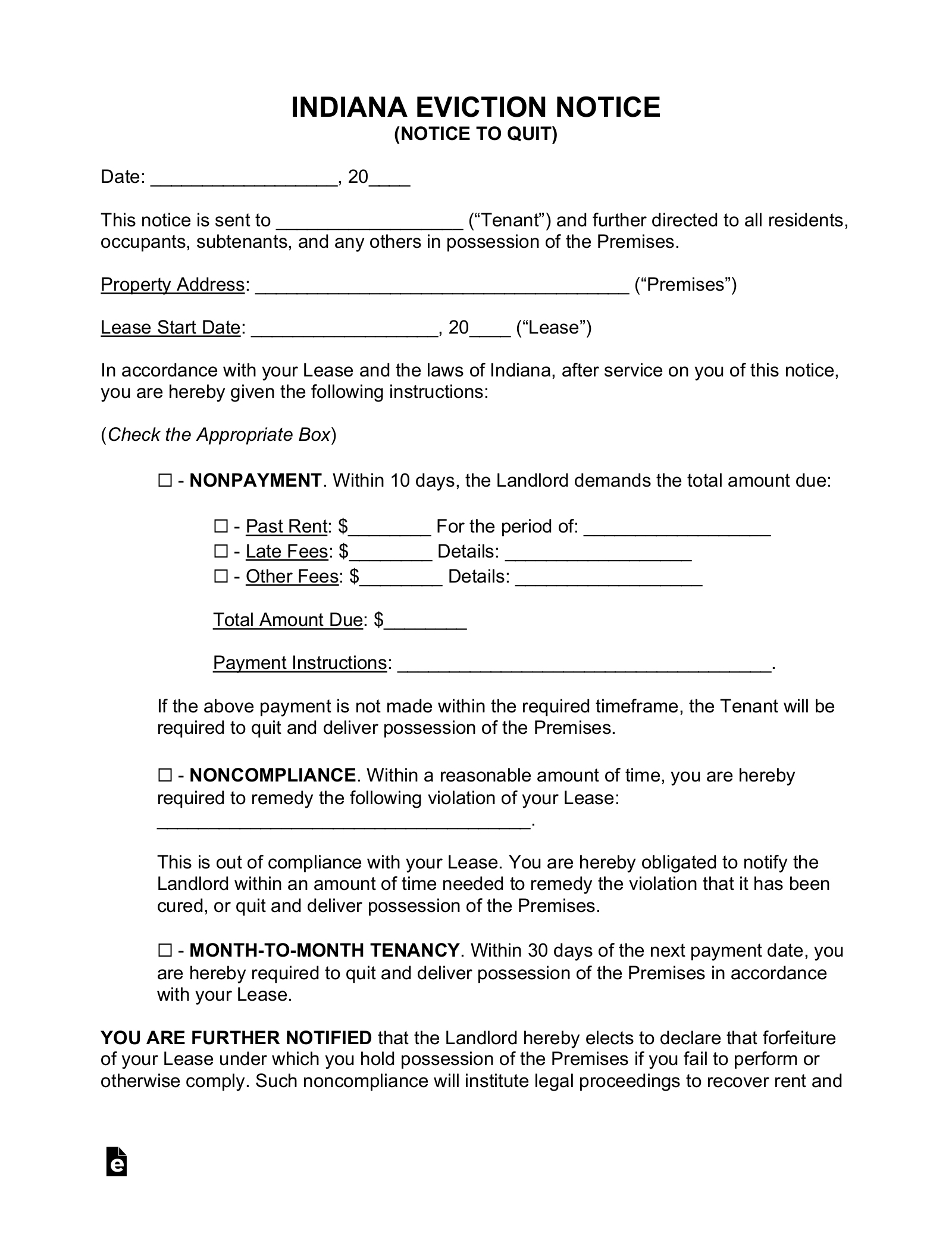 Free Indiana Eviction Notice Forms 3 PDF Word EForms
