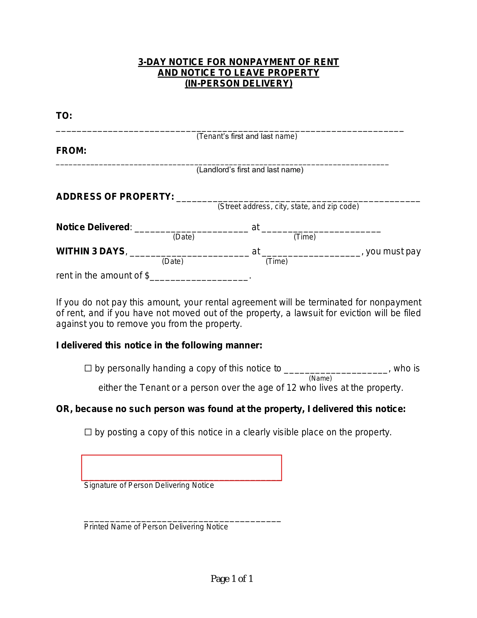 Free Kansas 3 Day Notice To Quit Form Non Payment PDF Word EForms