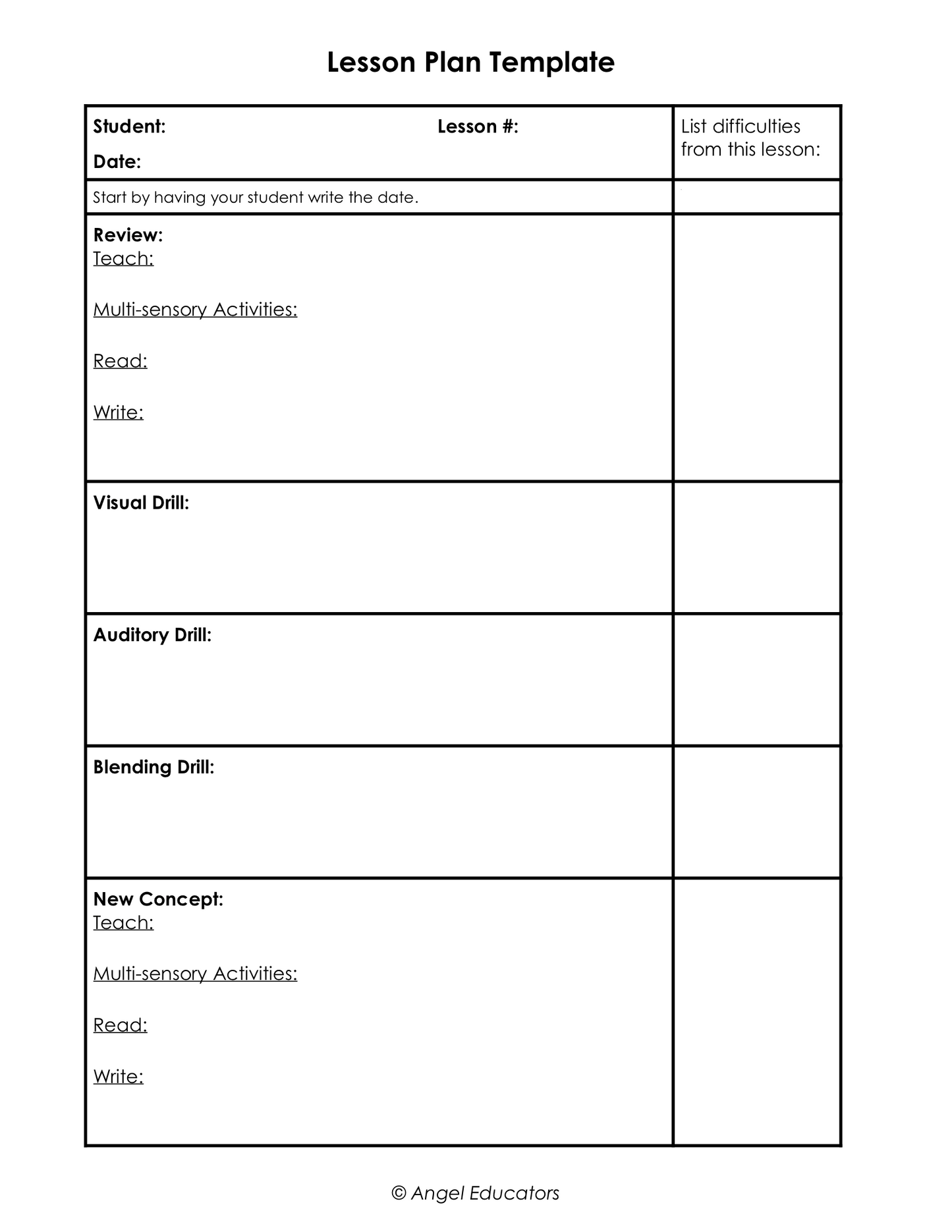 Free Lesson Plan Template Angel Educators Free Lesson Plan Template Angel Educators