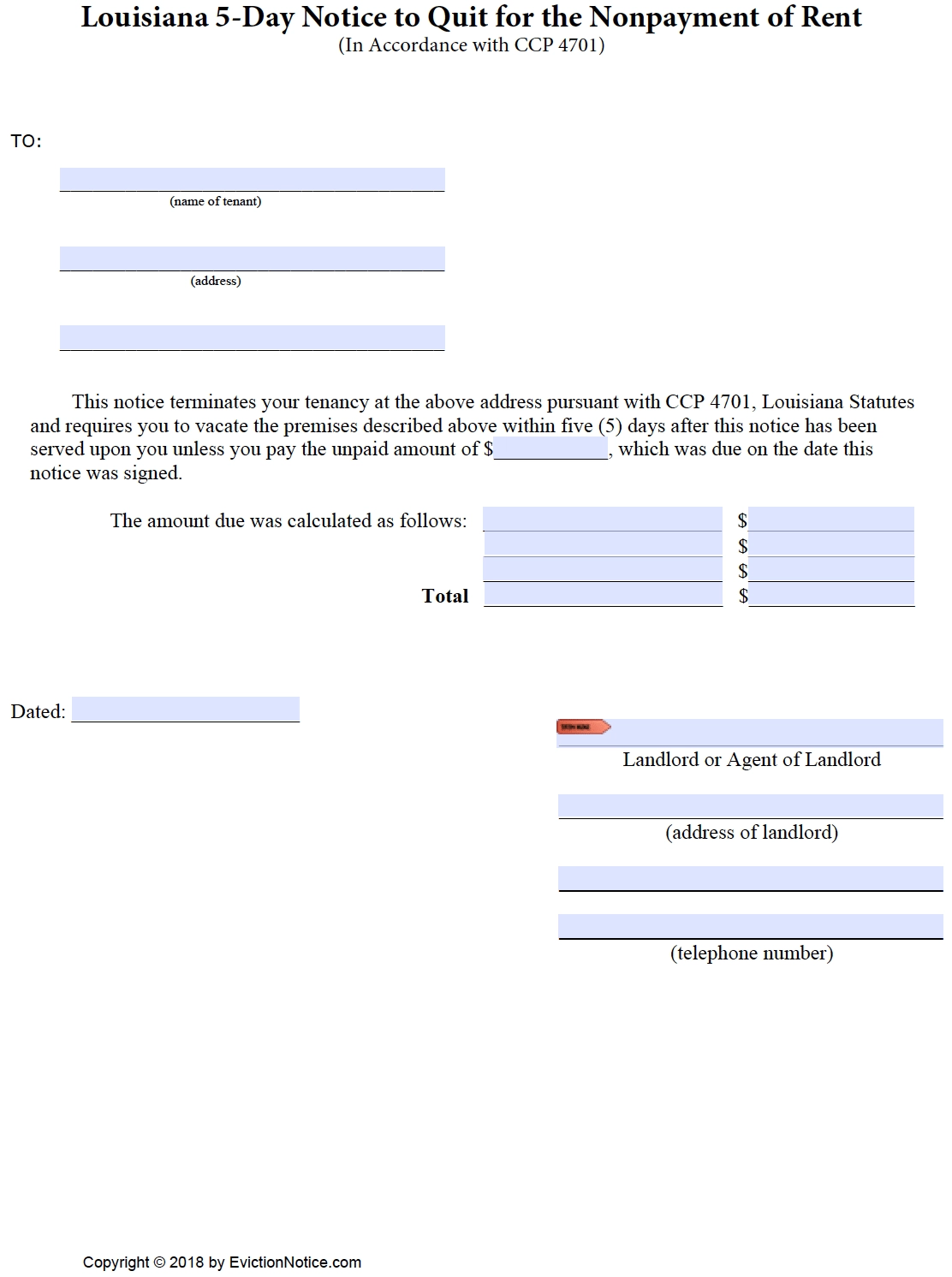 Free Louisiana 5 Day Notice To Pay Or Quit PDF Free Louisiana 5 Day Notice To Pay Or Quit PDF