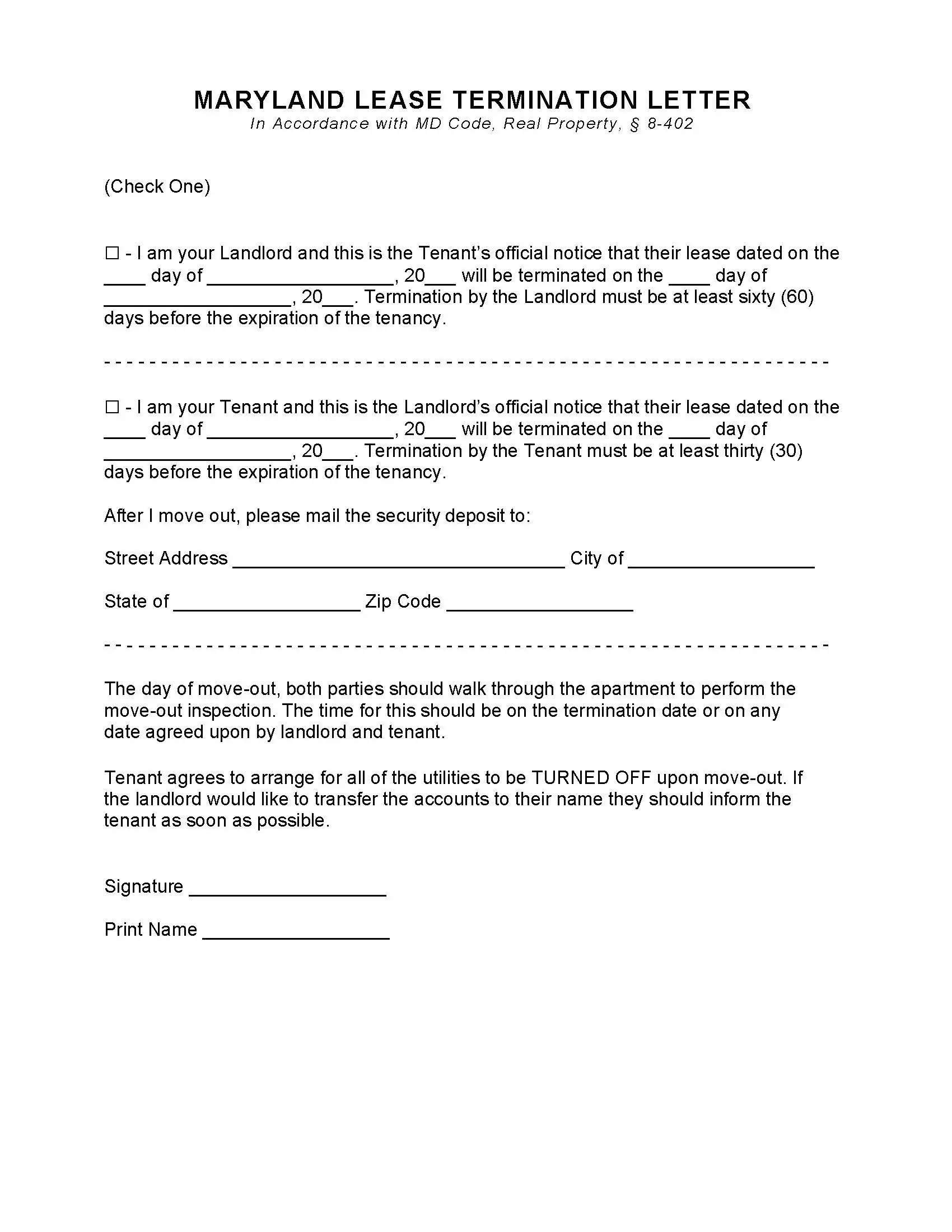 Free Maryland Eviction Notices