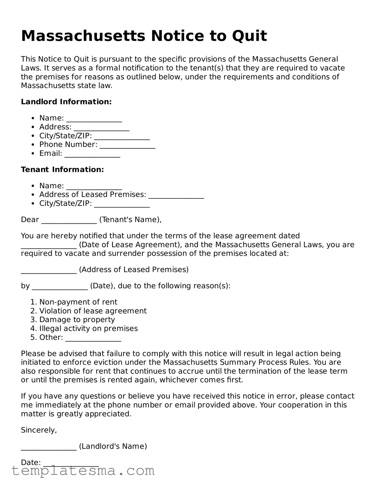 Free Massachusetts Notice To Quit Template All Massachusetts Forms