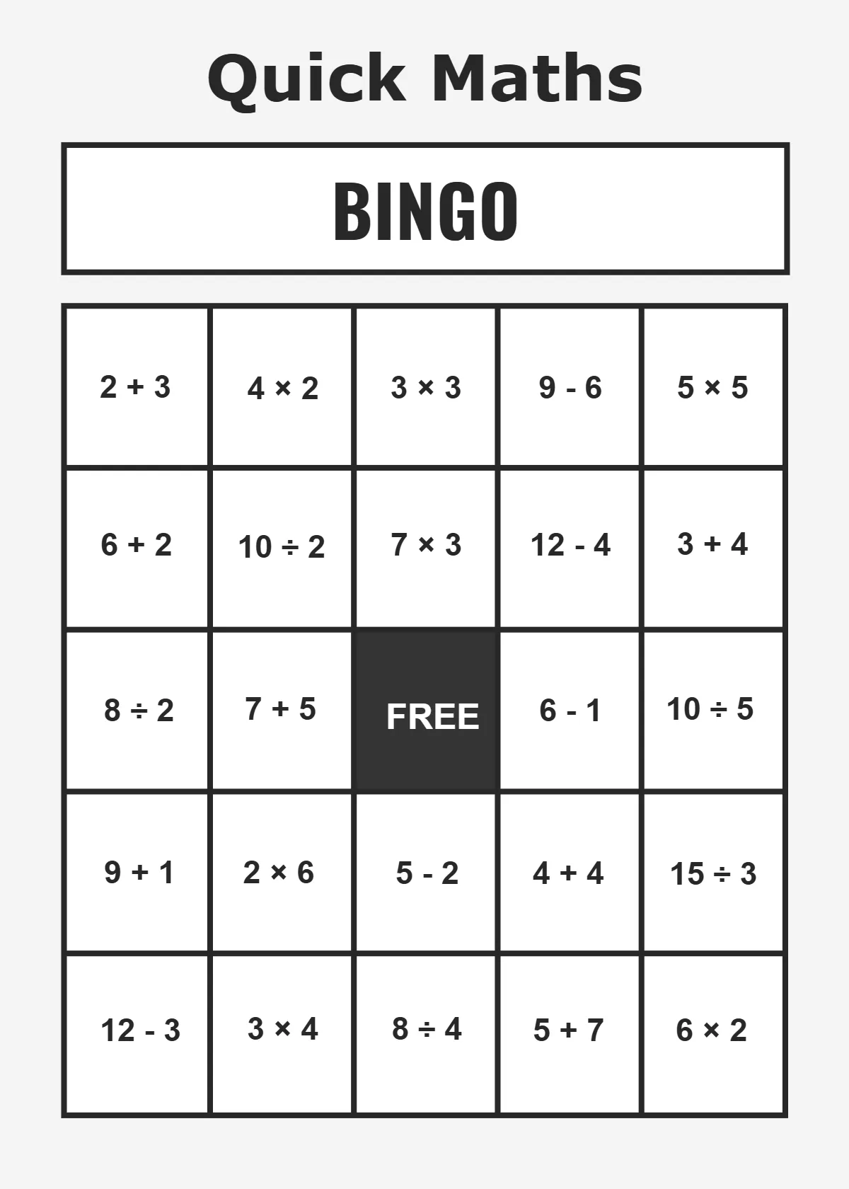 Free Math Bingo Template To Edit Online