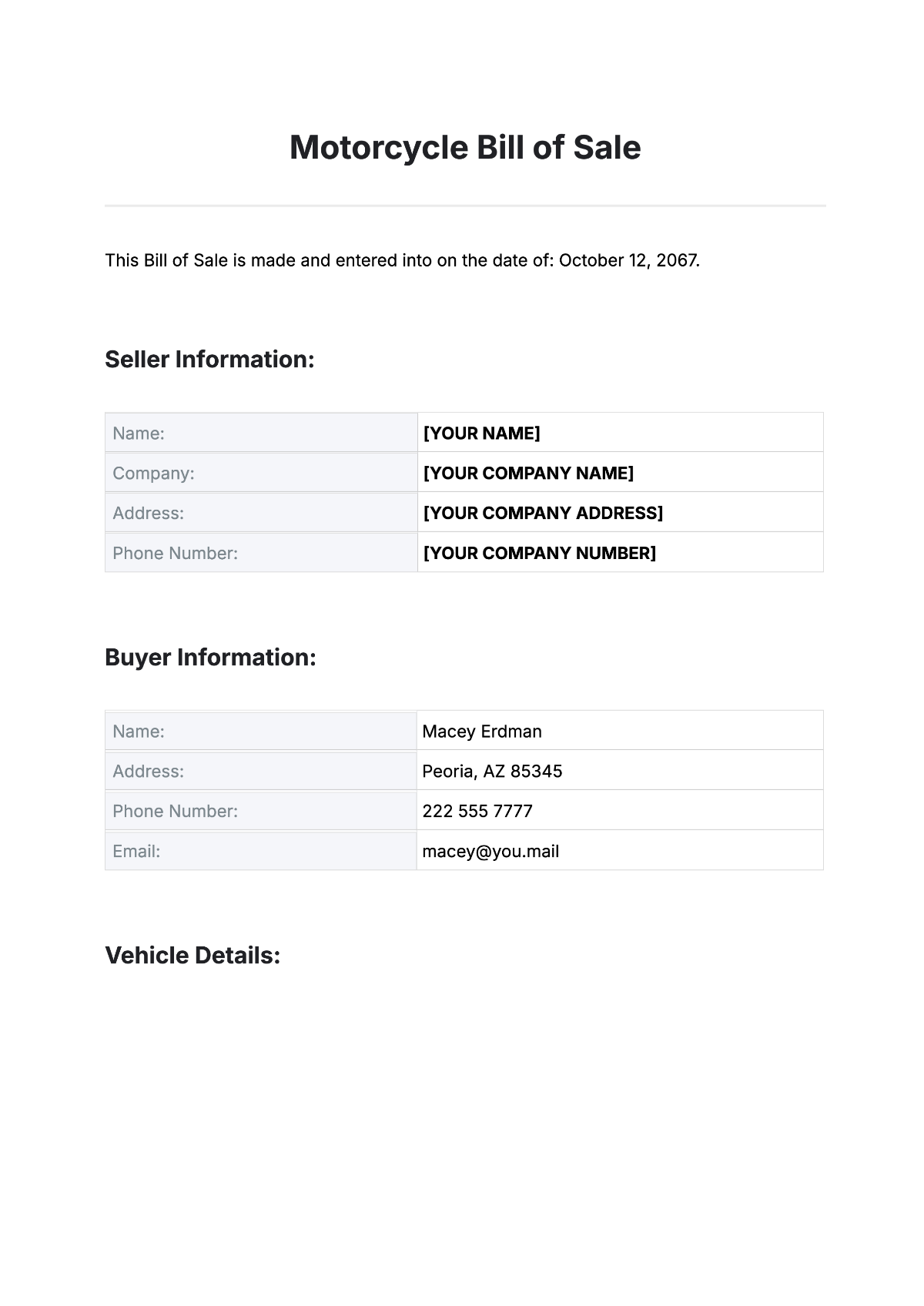 Free Motorcycle Bill Of Sale Template To Edit Online