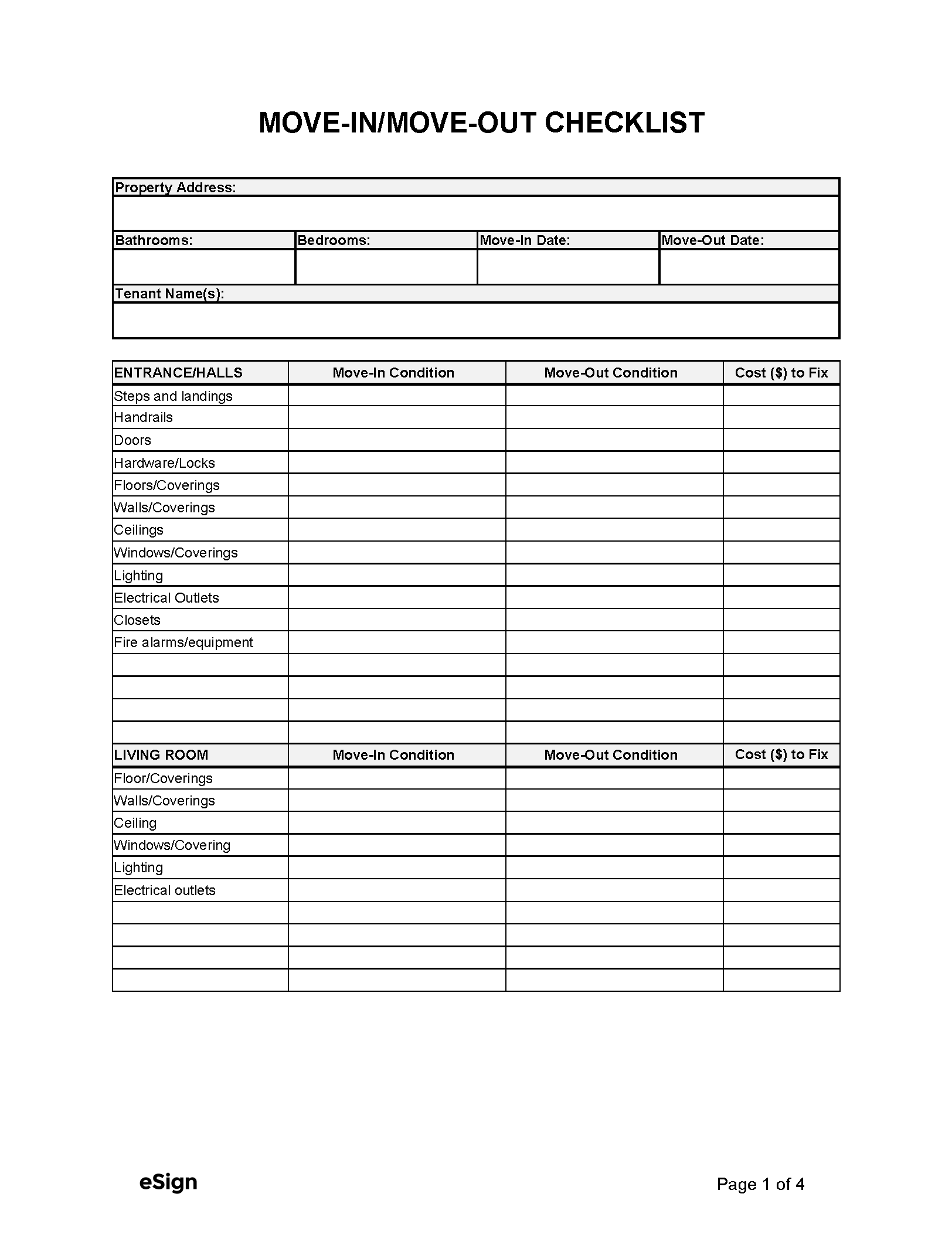 Free Move in Move out Checklist Form PDF Word Free Move in Move out Checklist Form PDF Word